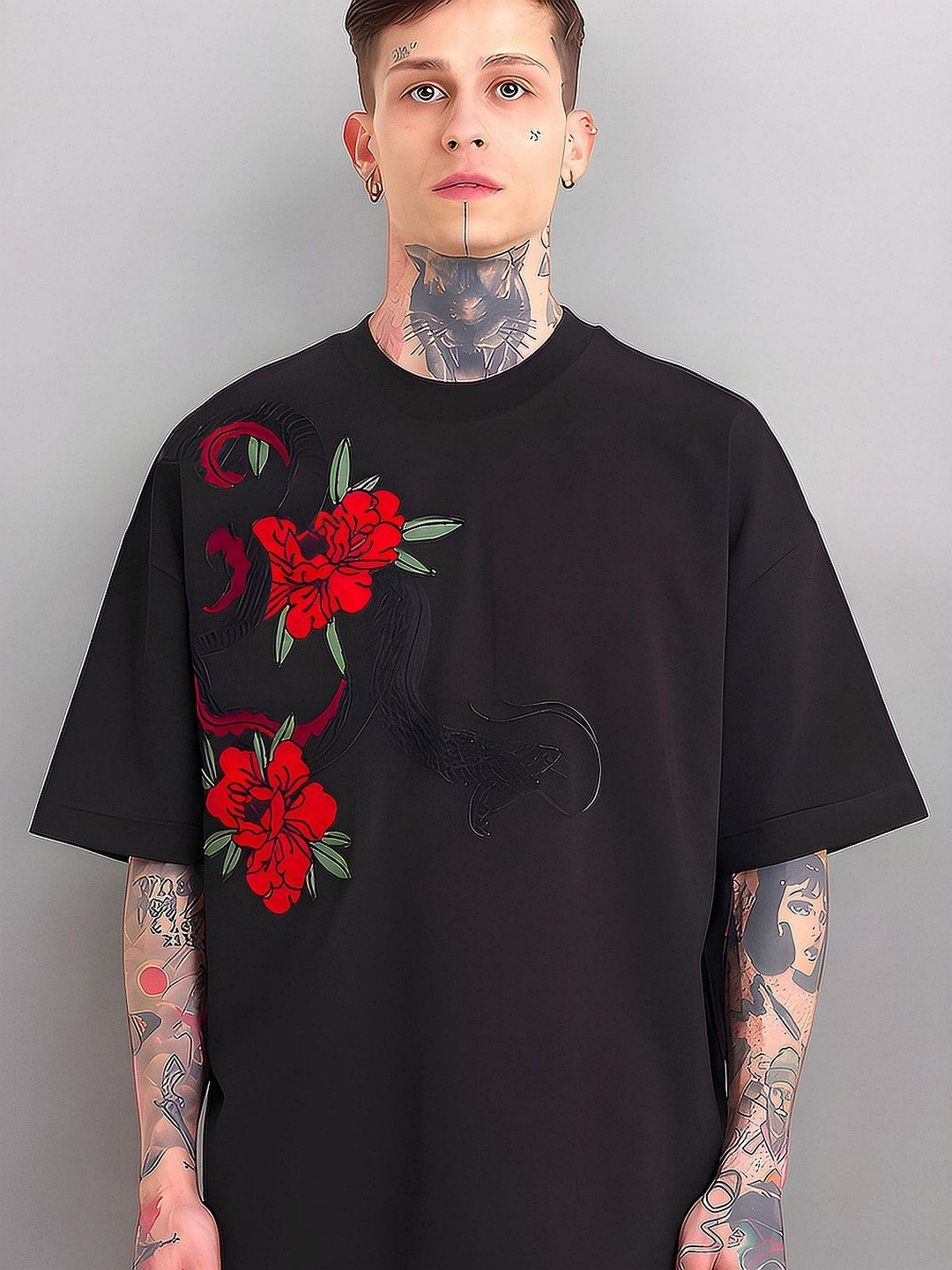LAUREN ADAMS Floral Printed Round Neck Oversized T-shirt