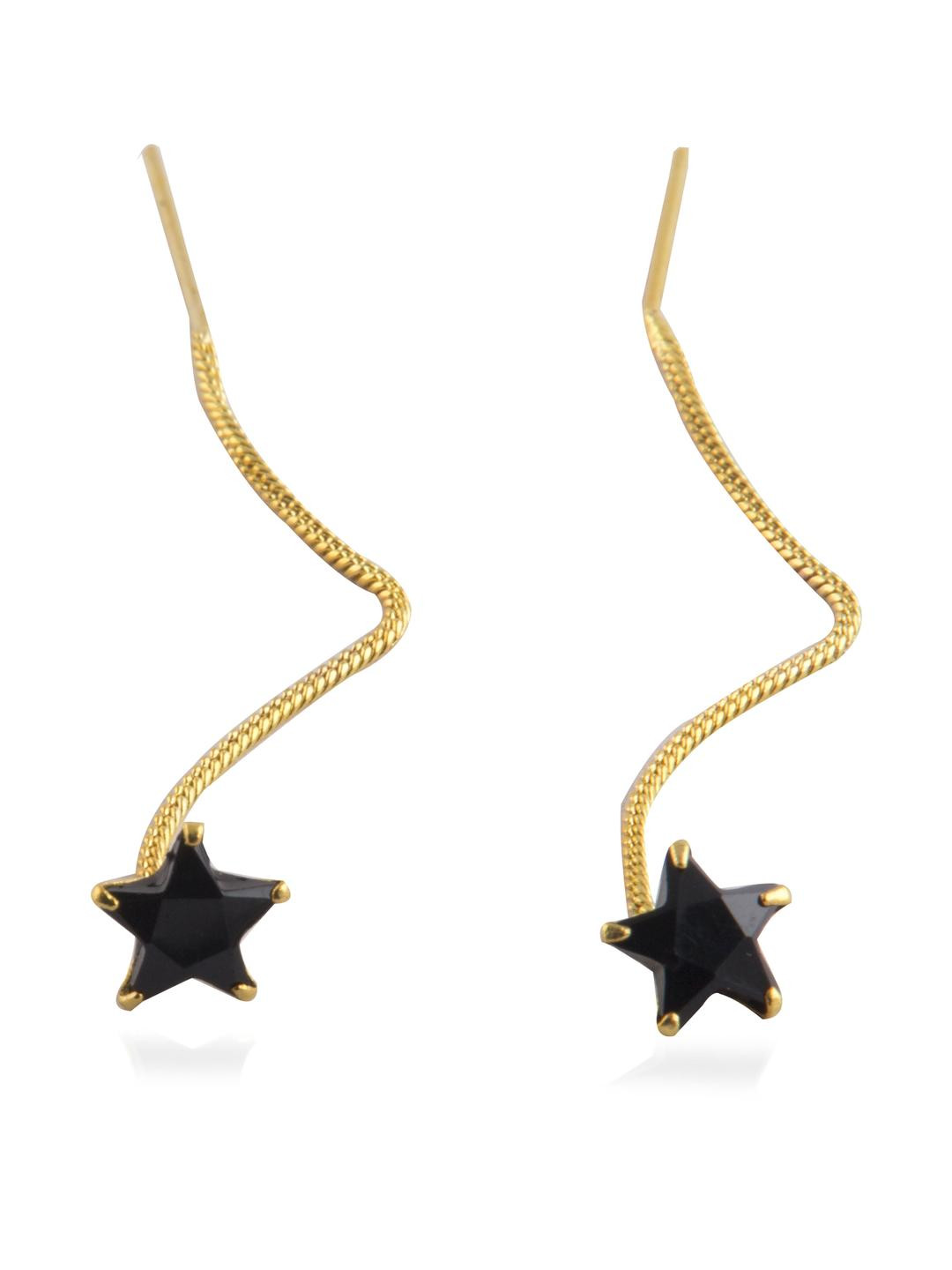 Creative Frogs Women Black Golden Star Look Sui Dhaga Drop Earrings
