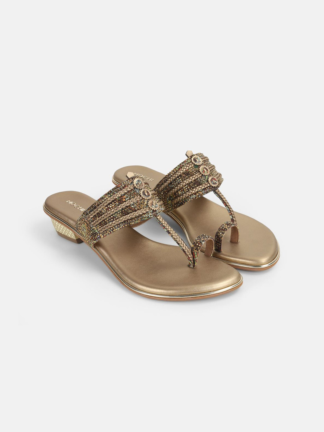 Mochi Women Textured Block One Toe Sandals