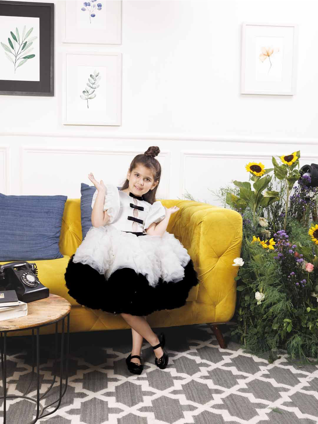 The Lush Affair Self Design Flutter Sleeve Net Fit and Flare Dress