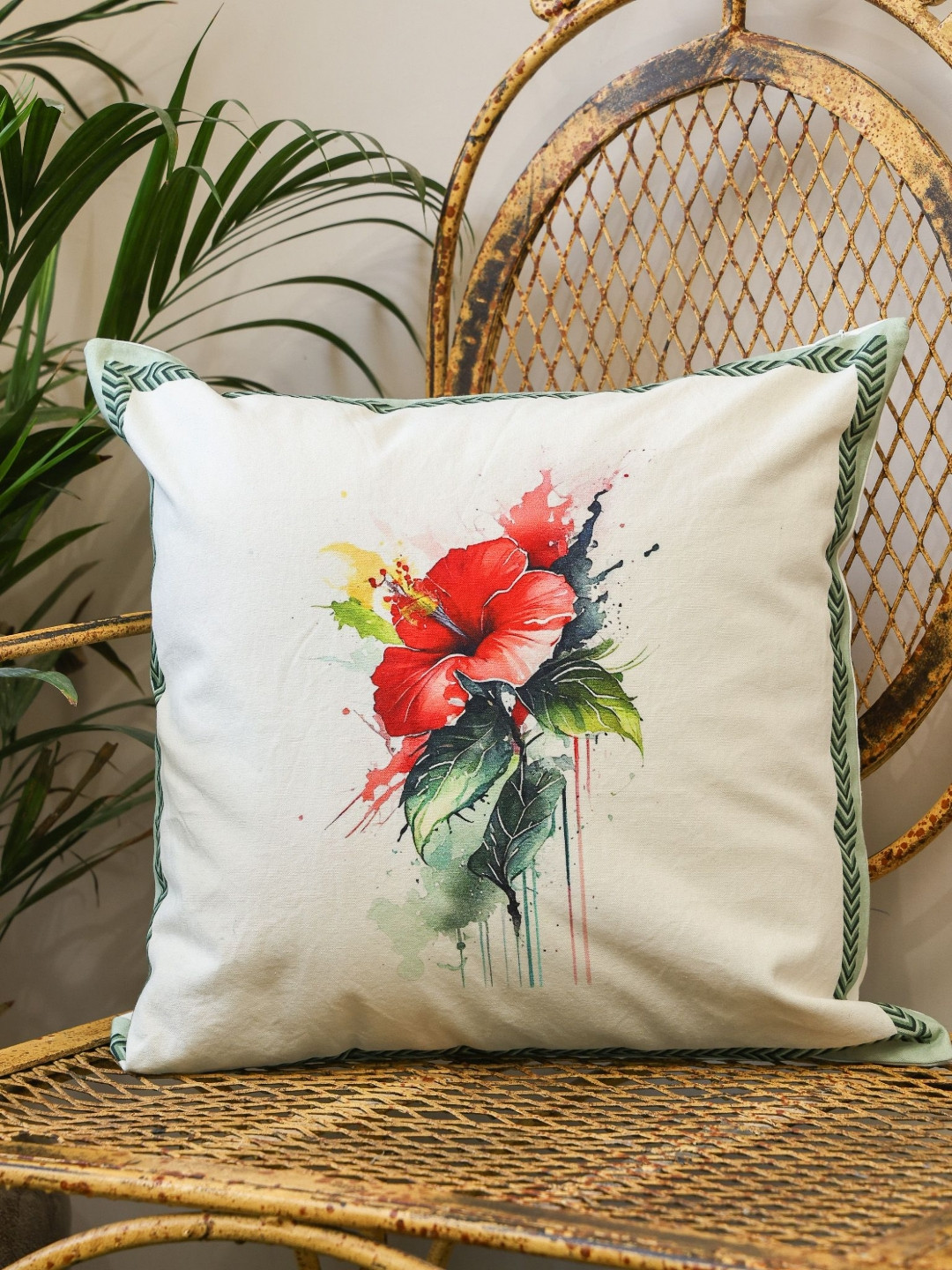 Crown of Poppies Blooming Garden Red Floral Printed Cotton Square Cushion Cover
