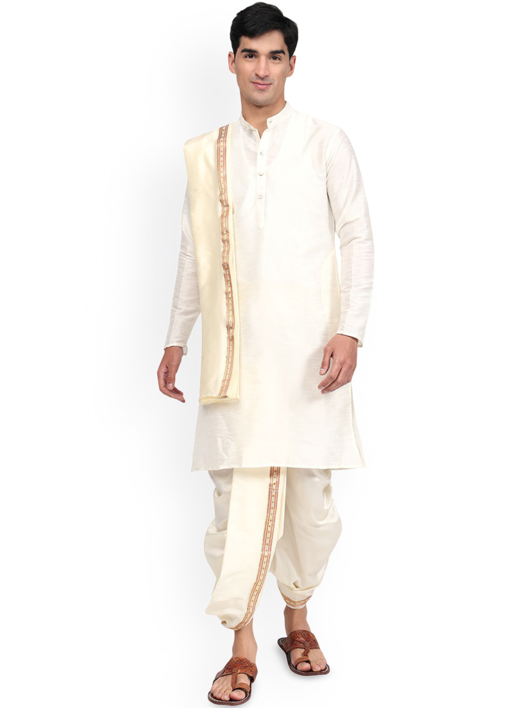 RAMESHWARAM FABRICS Men Solid Kurta with Dhoti Pant & Dupatta