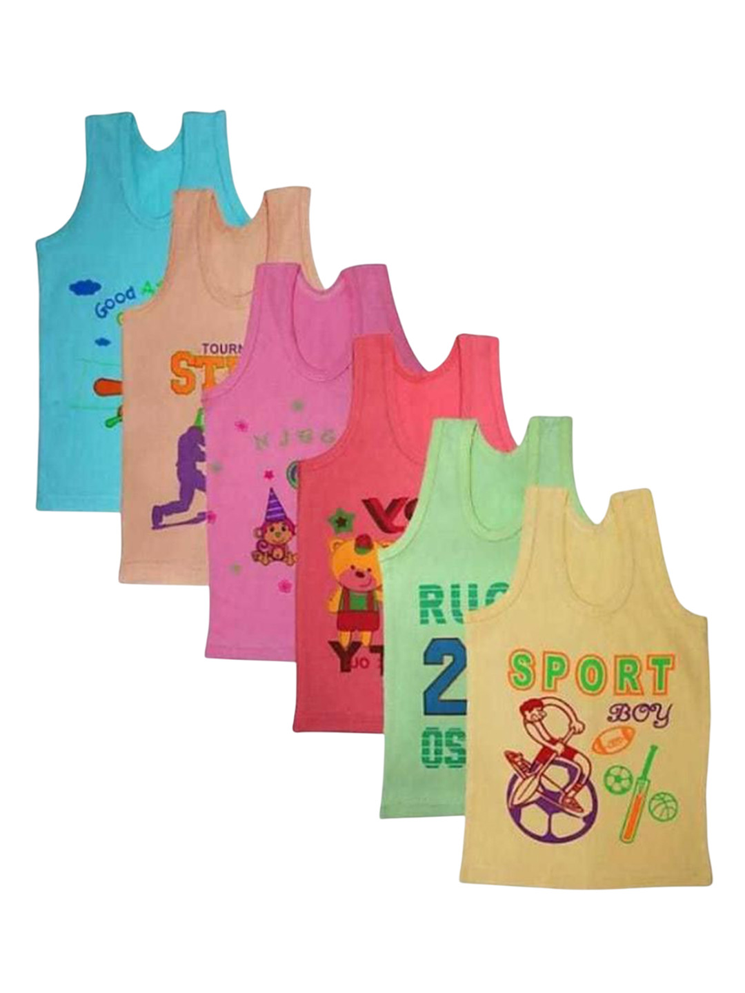 NEW TRINATH HOSIERY Kids Pack Of 6 Printed Cotton Basic Vests ABV-01