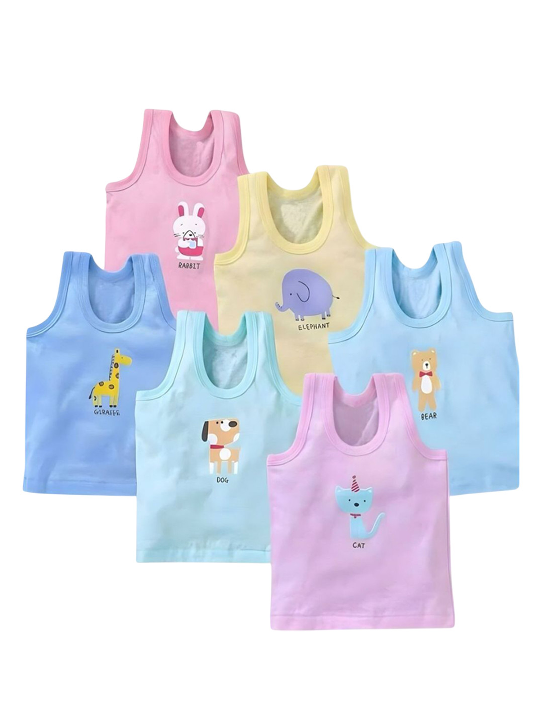 NEW TRINATH HOSIERY unisex Kids Pack Of 6 Printed Cotton Basic Vests MSV 0-3M