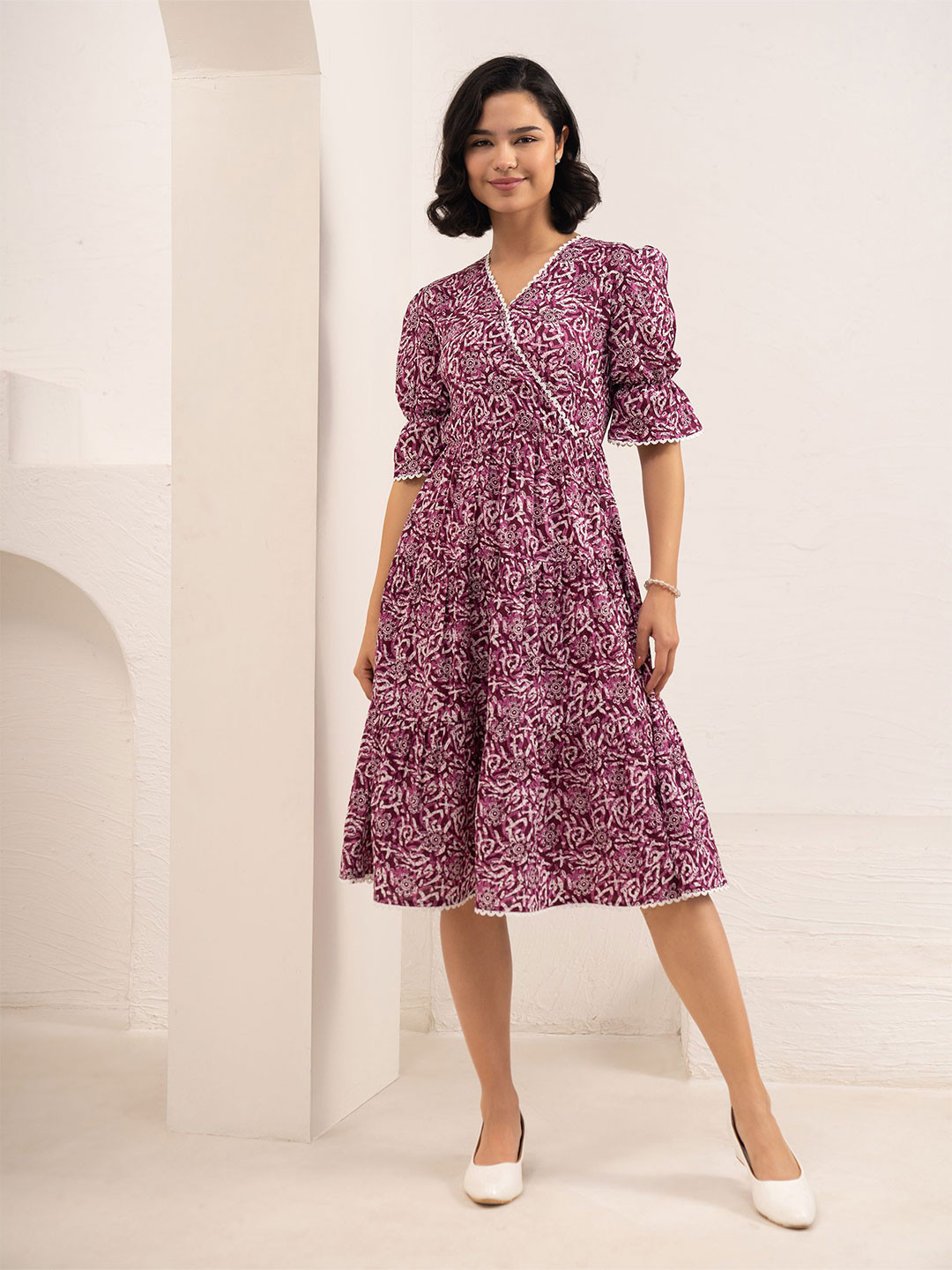 AASK Women's Ethnic Motifs Printed Delta Crepe Fit & Flare Calf Length Dress