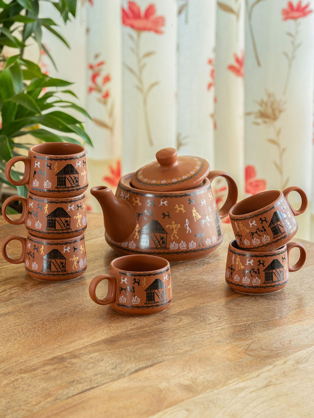 ExclusiveLane Coffee Brown 7 Pieces Tea Set