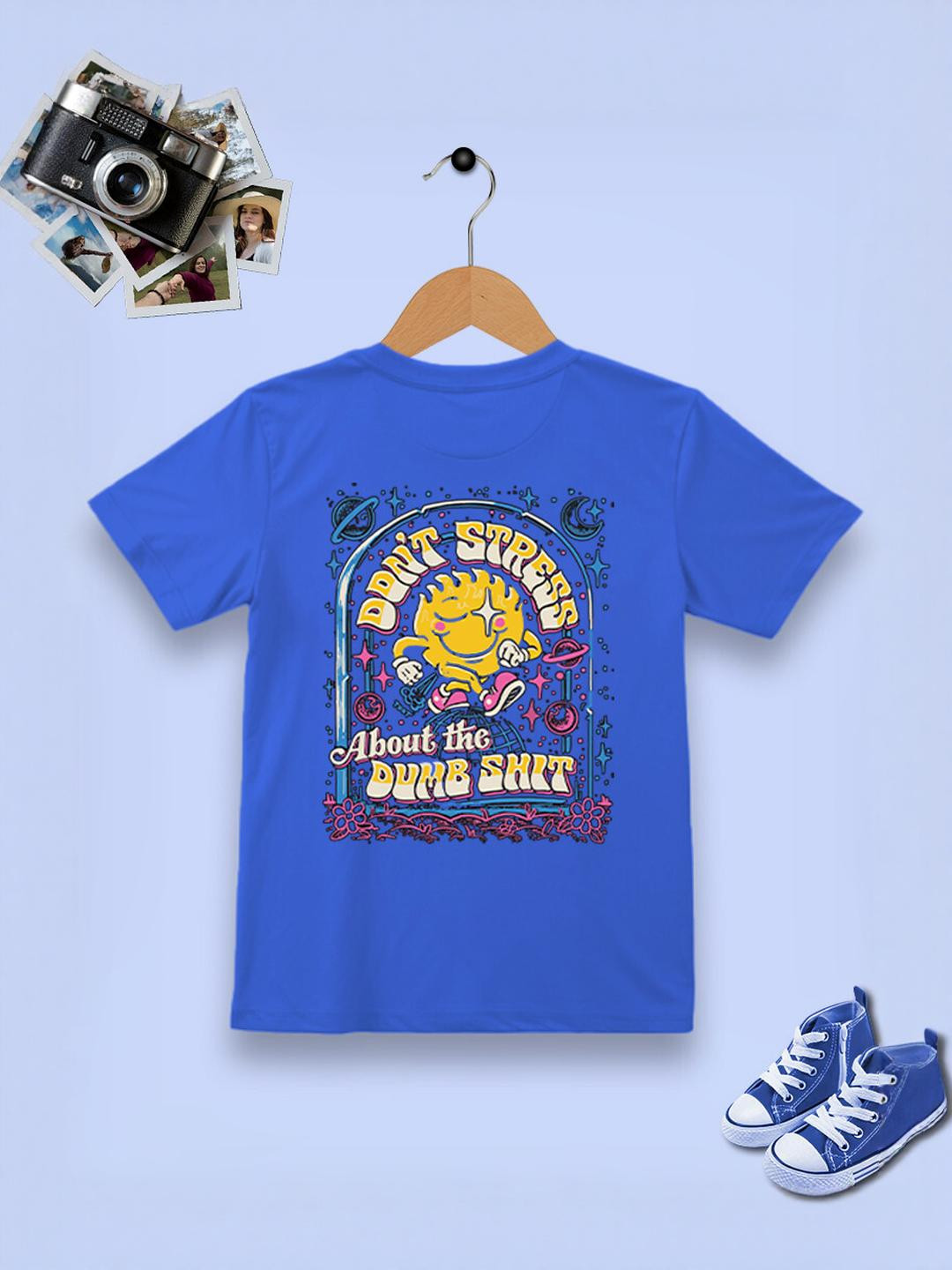 Dagcros Blue Kids Cotton Printed Slim Fit T-shirt