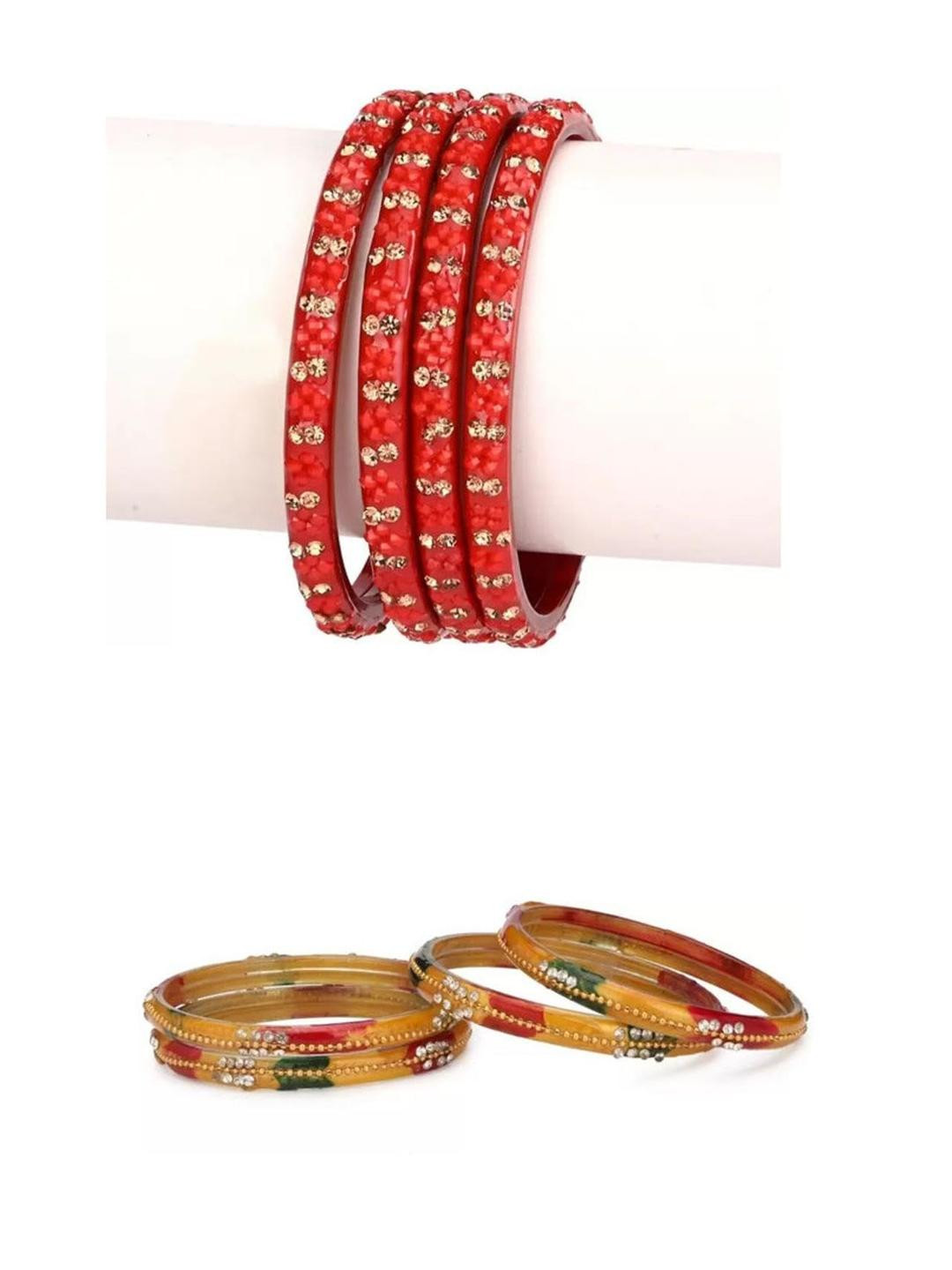 Somil Set of 2 Glass Bangles/Kada With Colorful Chips & Beads