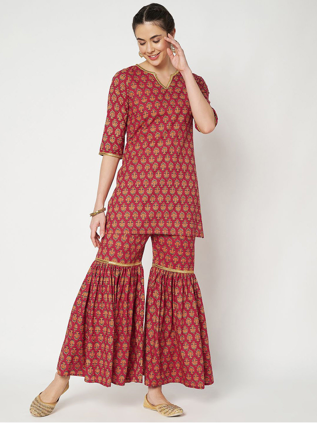 studio rasa Printed Cotton V Neck Tunic With Sahara Co-Ords