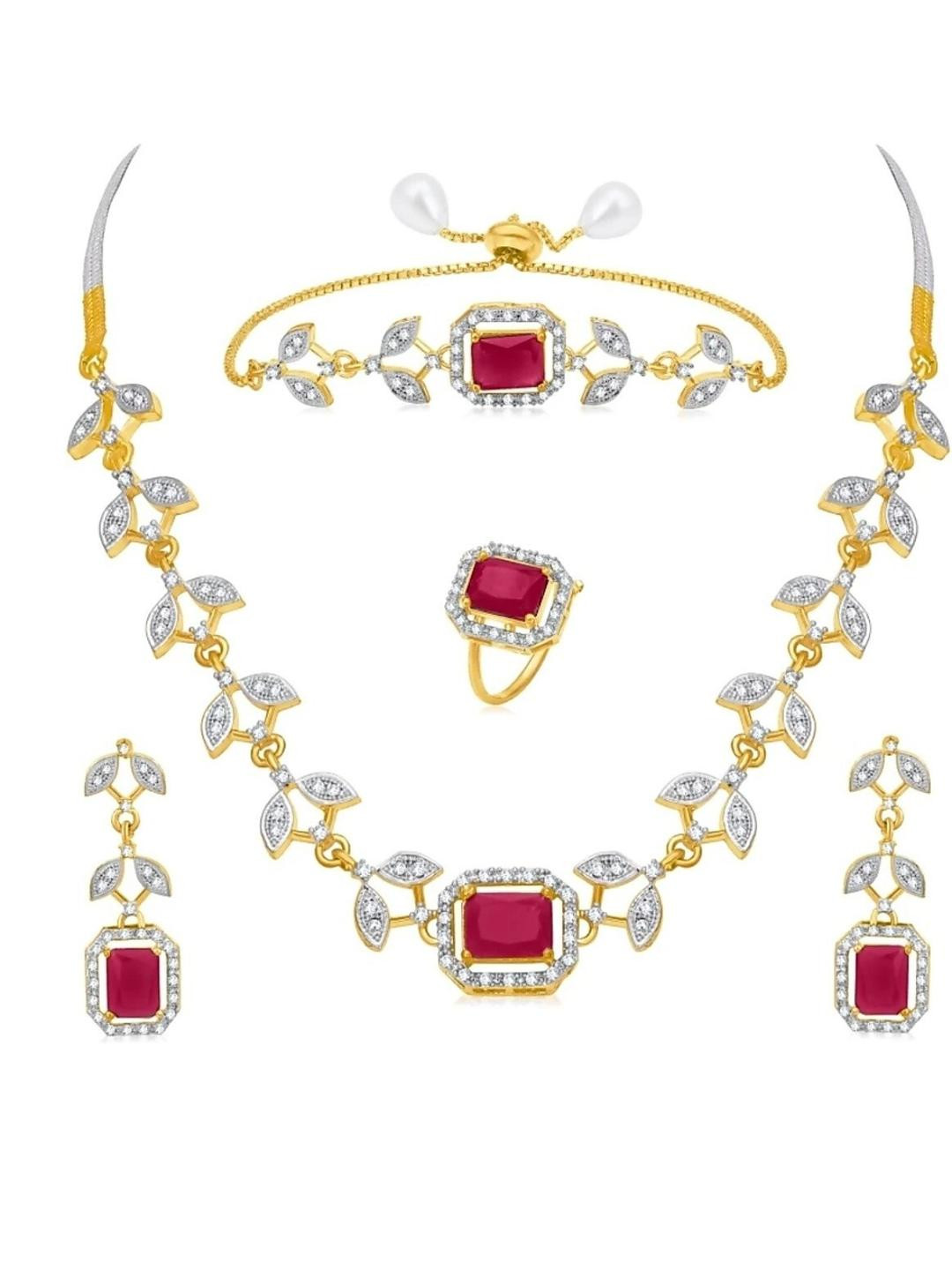 Alloy Gold-plated Ruby Red, Gold, Silver Jewellery Set (Pack of 1)