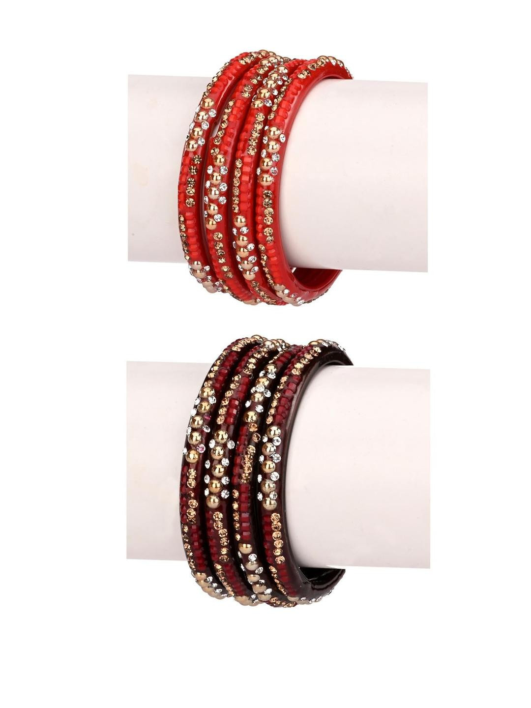 Somil Stylish Glass Fashion Bangles/Kadas, Combo Of 2 Set, Red & Mahroon