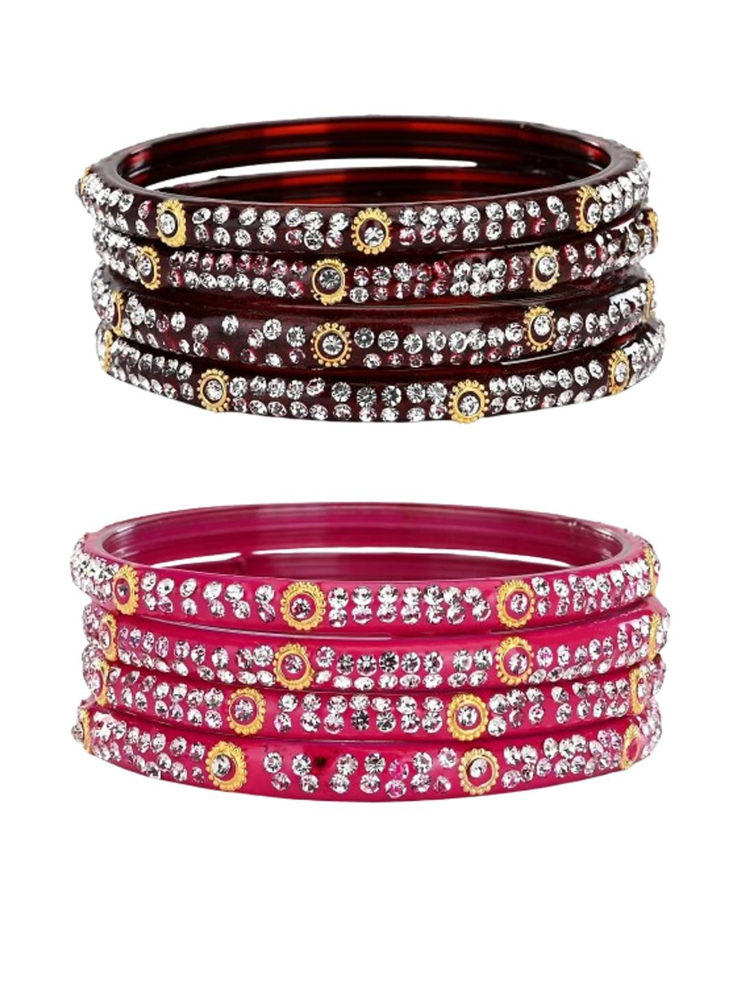 Somil Stylish Glass Fashion Bangles Combo Of 2, Mahroon & Pink
