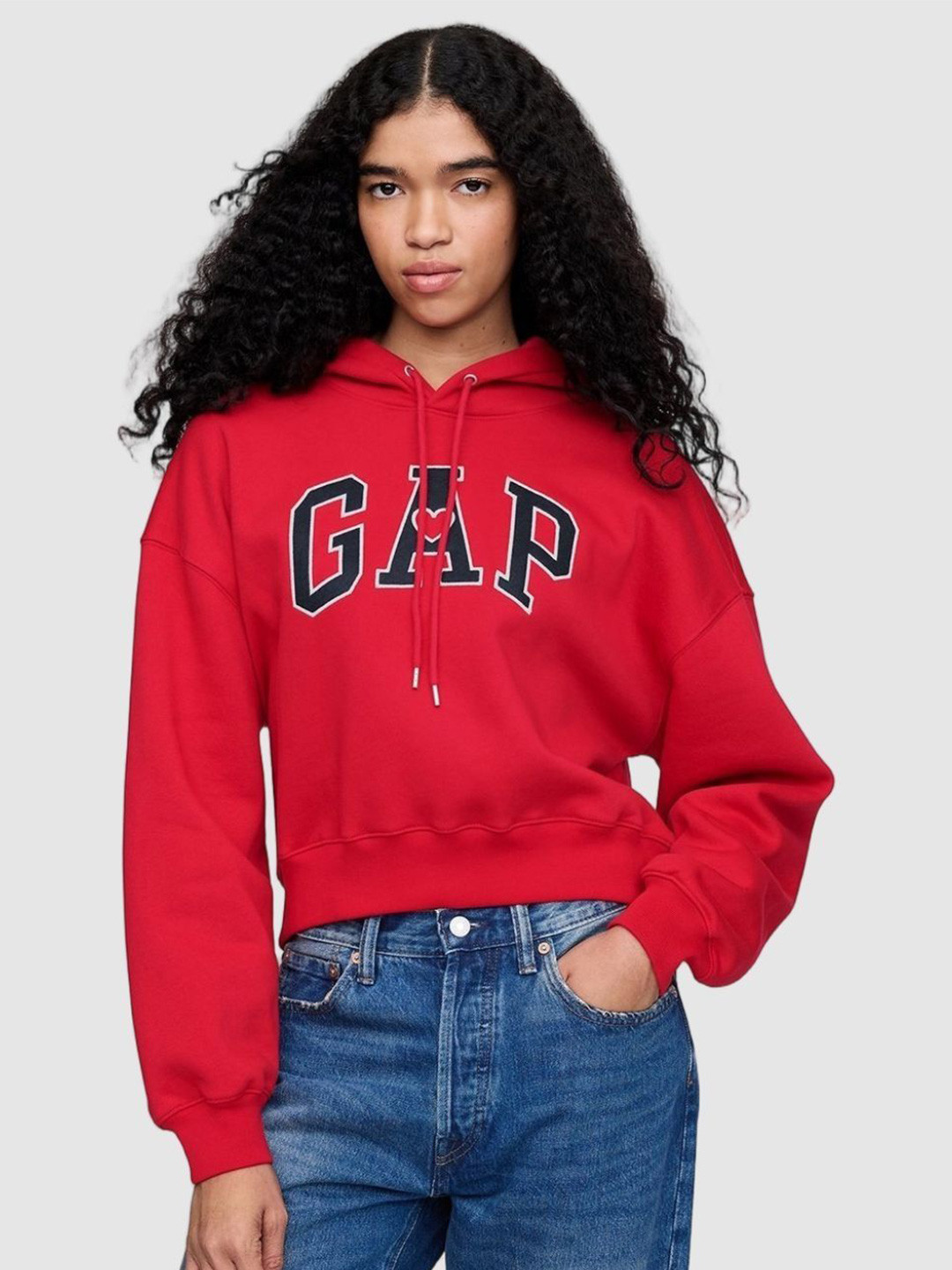GAP Women Brand Logo Printed Pure Cotton Hooded Pullover Sweatshirts