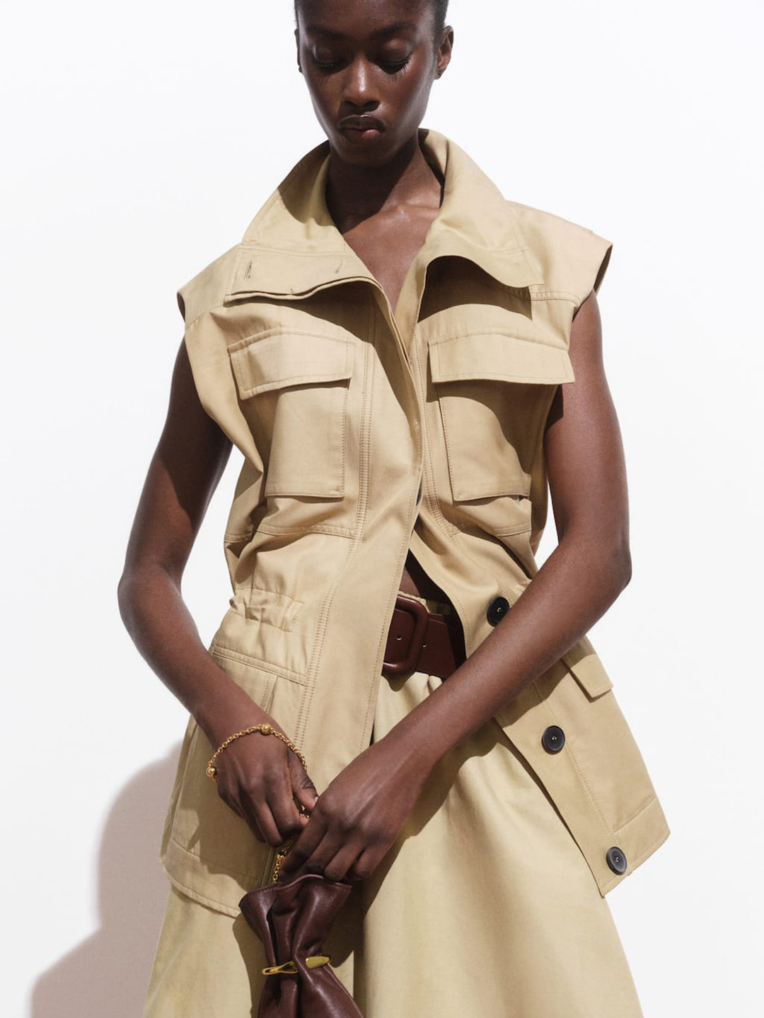 Mango Twill Weave Spread Collar Single-Breasted Overcoat with Utility Pockets