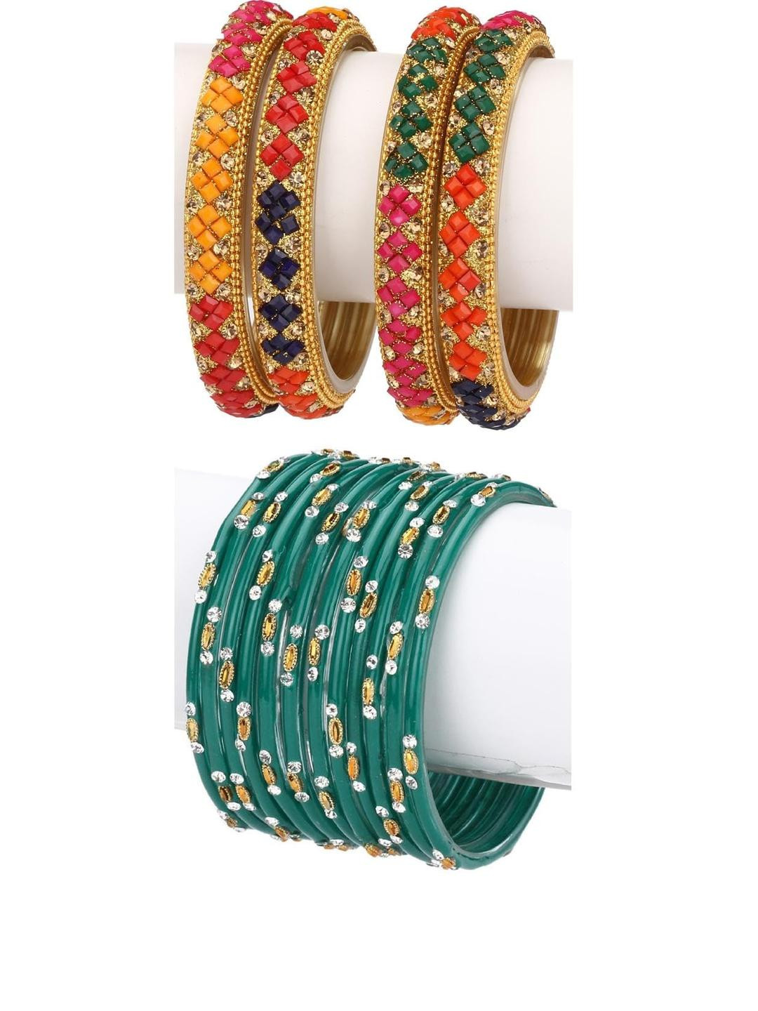 Somil Modern And Colorful Glass Bangle/Kada Combo Of 2 Set, multicolor, Redium- O50
