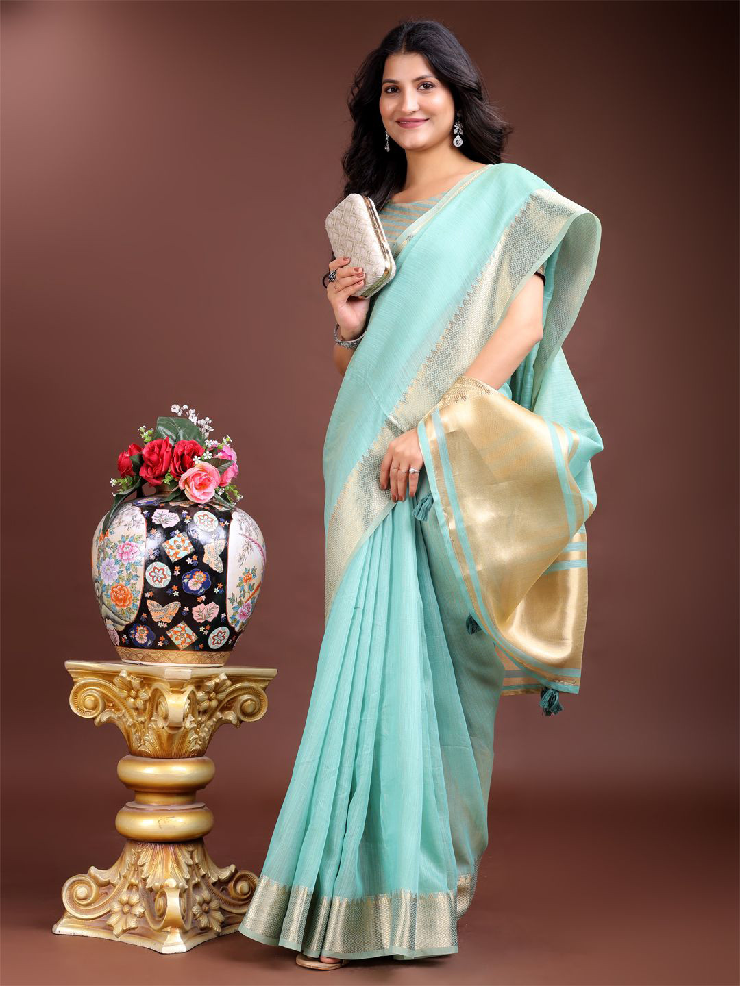 Pandadi Saree Solid Zari Ready to Wear Saree