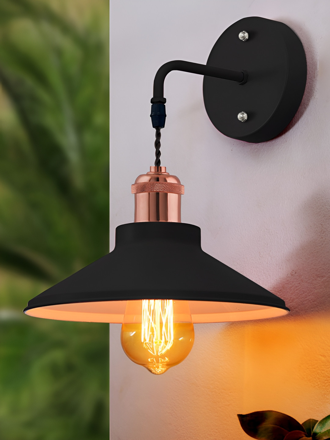 Homesake Black Metal Cone Shaped Wall Lamp