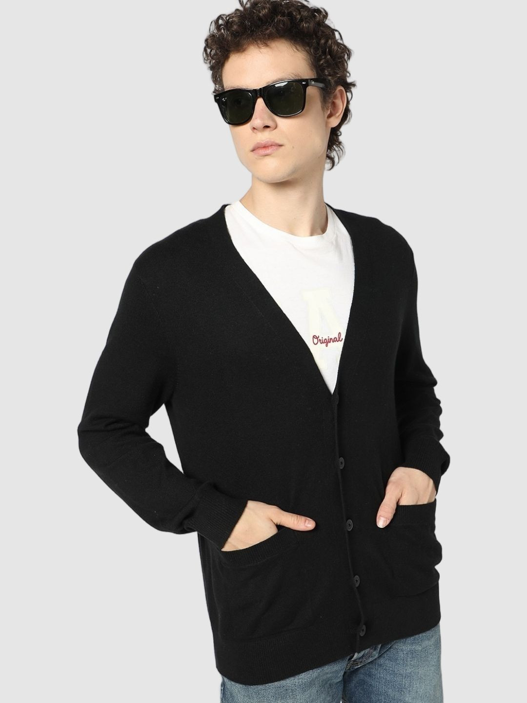 GAP Men Solid Cashmere V-Neck Button-Down Cardigan Sweater