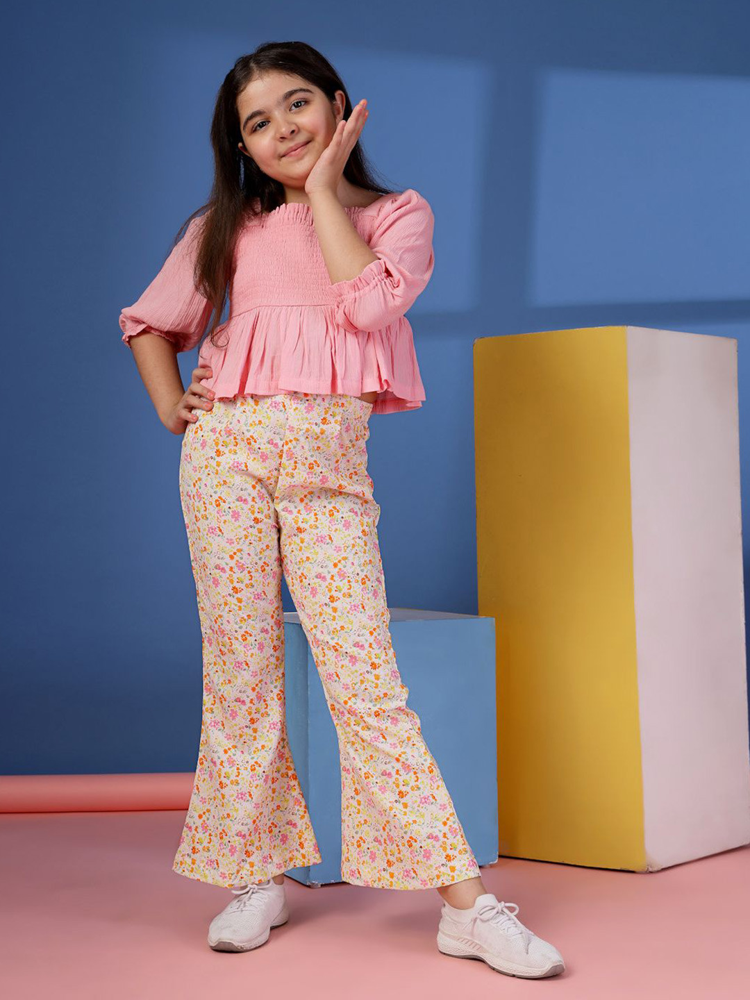 Budding Bees Girls Square Neck Pure Cotton Top With Trouser