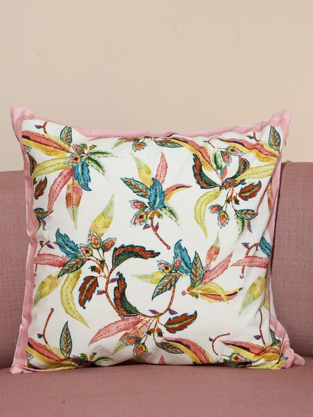 Crown of Poppies Whispers of Spring Pink Floral Printed Cotton Square Cushion Covers