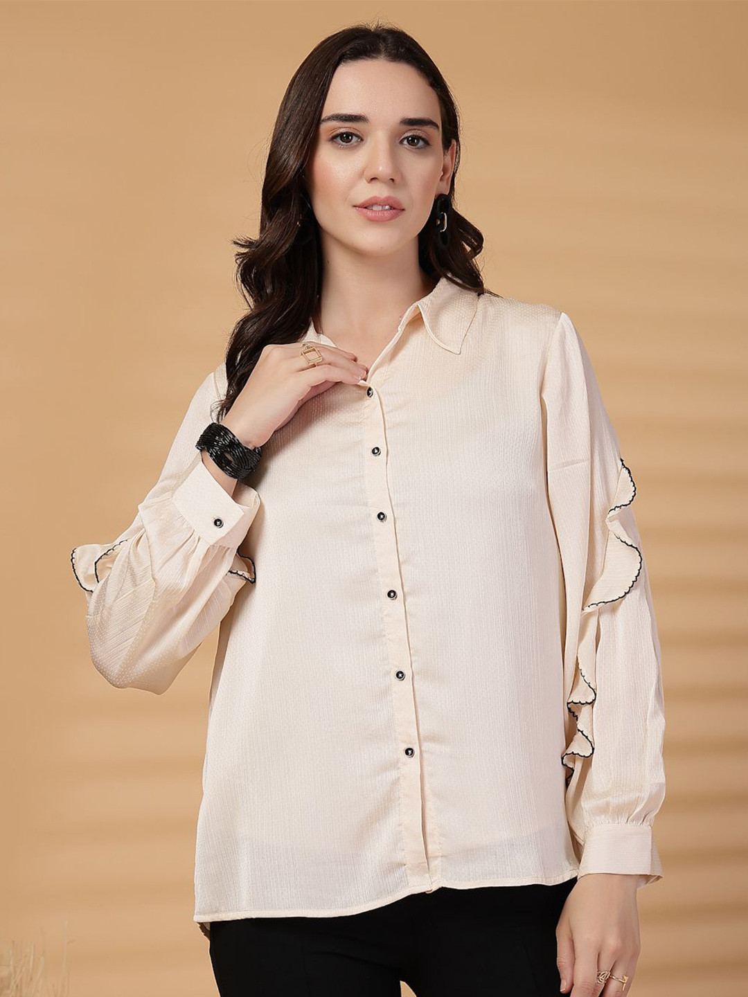 Gipsy Contemporary Spread Collar Ruffle Sleeves Casual Shirt