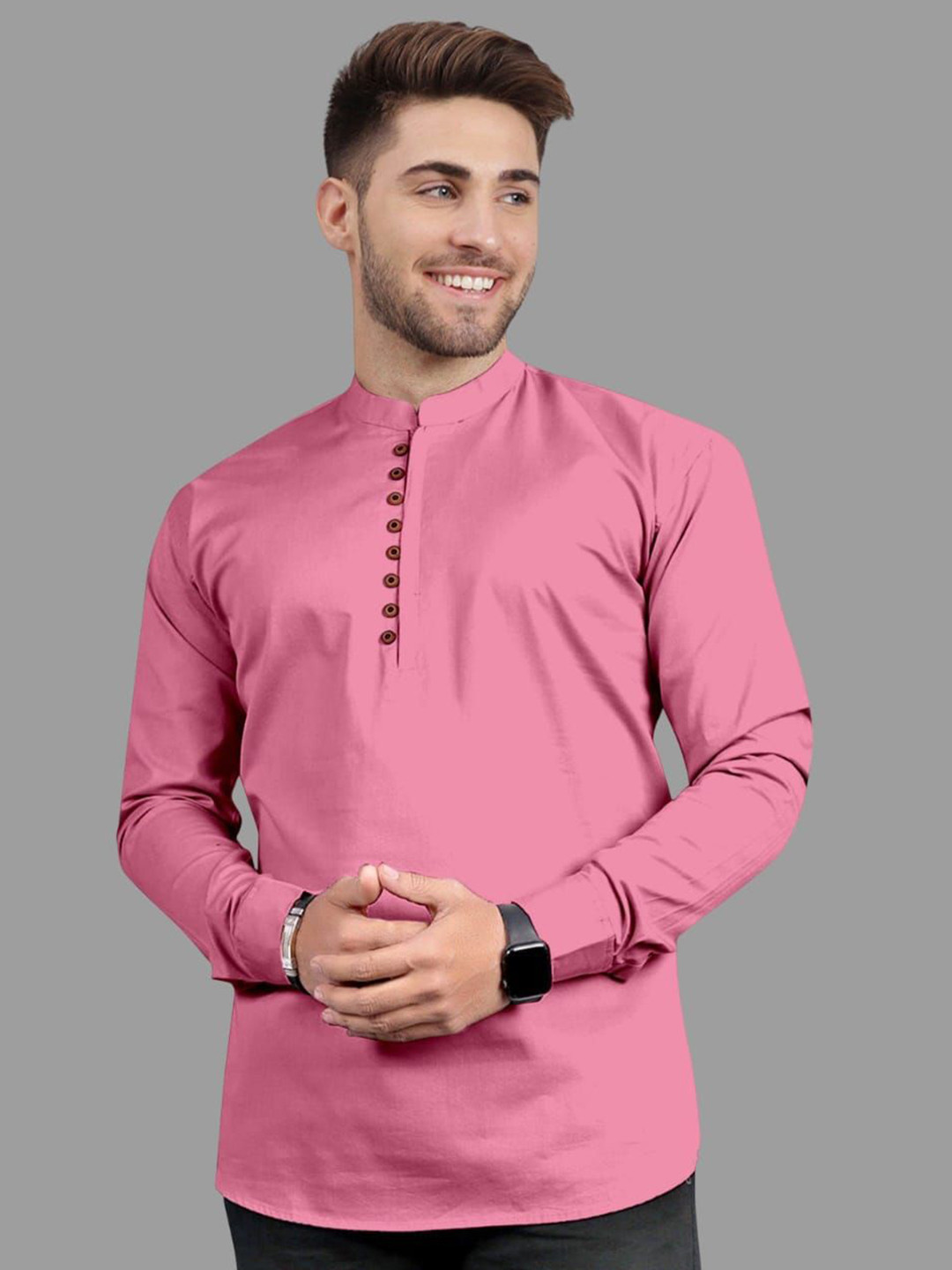 VORTEX Men Mandarin Collar Straight Cotton Kurta