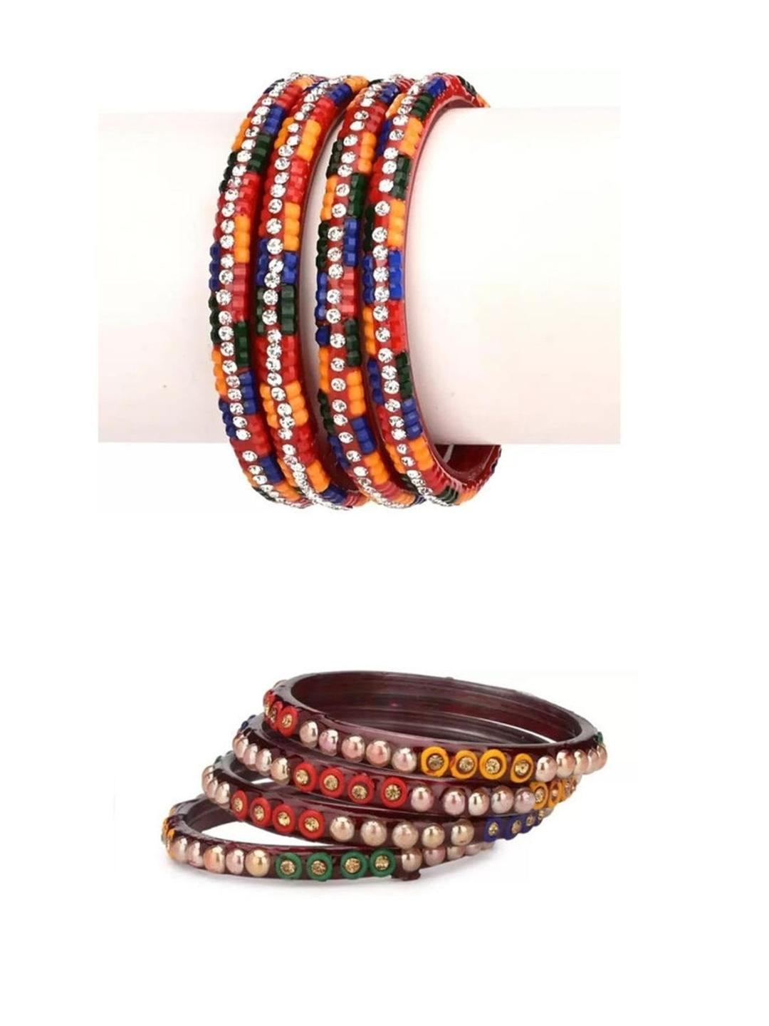 Somil Fashionable Glass Bangles/Kada Combo of 2,Multi color and Maroon Pack Of 8
