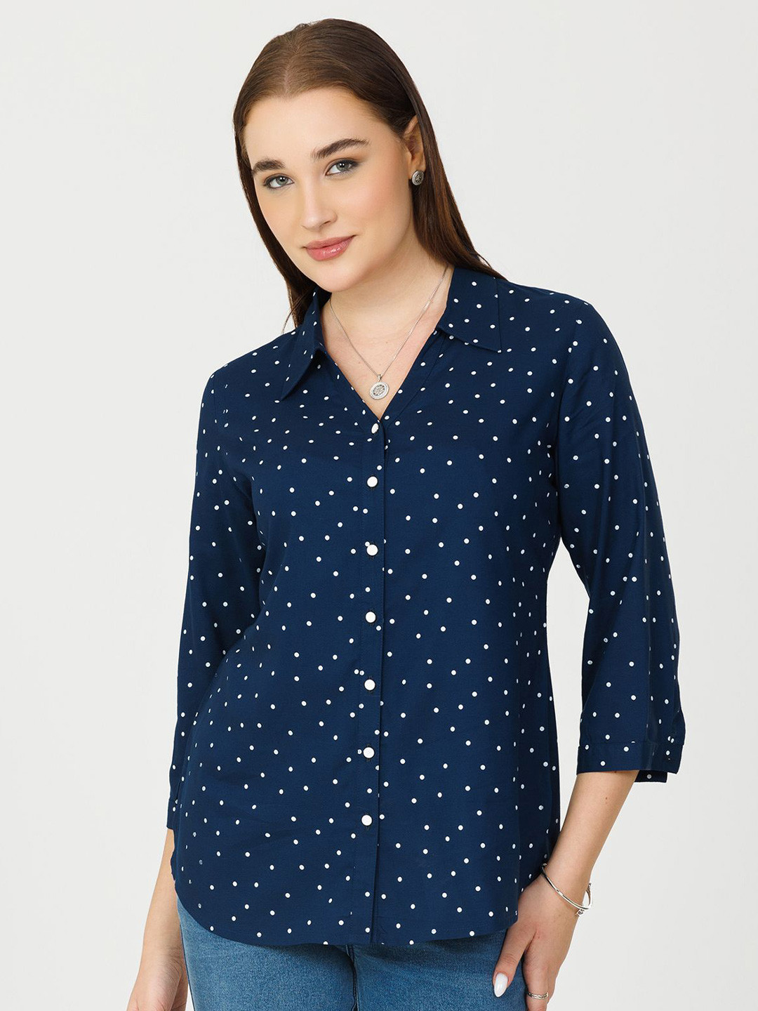 Mustard Geometric Printed Spread Collar Shirt