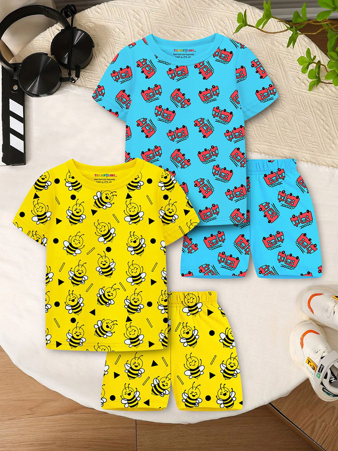 YK X Trampoline Boys Pack Of 2 Printed T-Shirts With Shorts