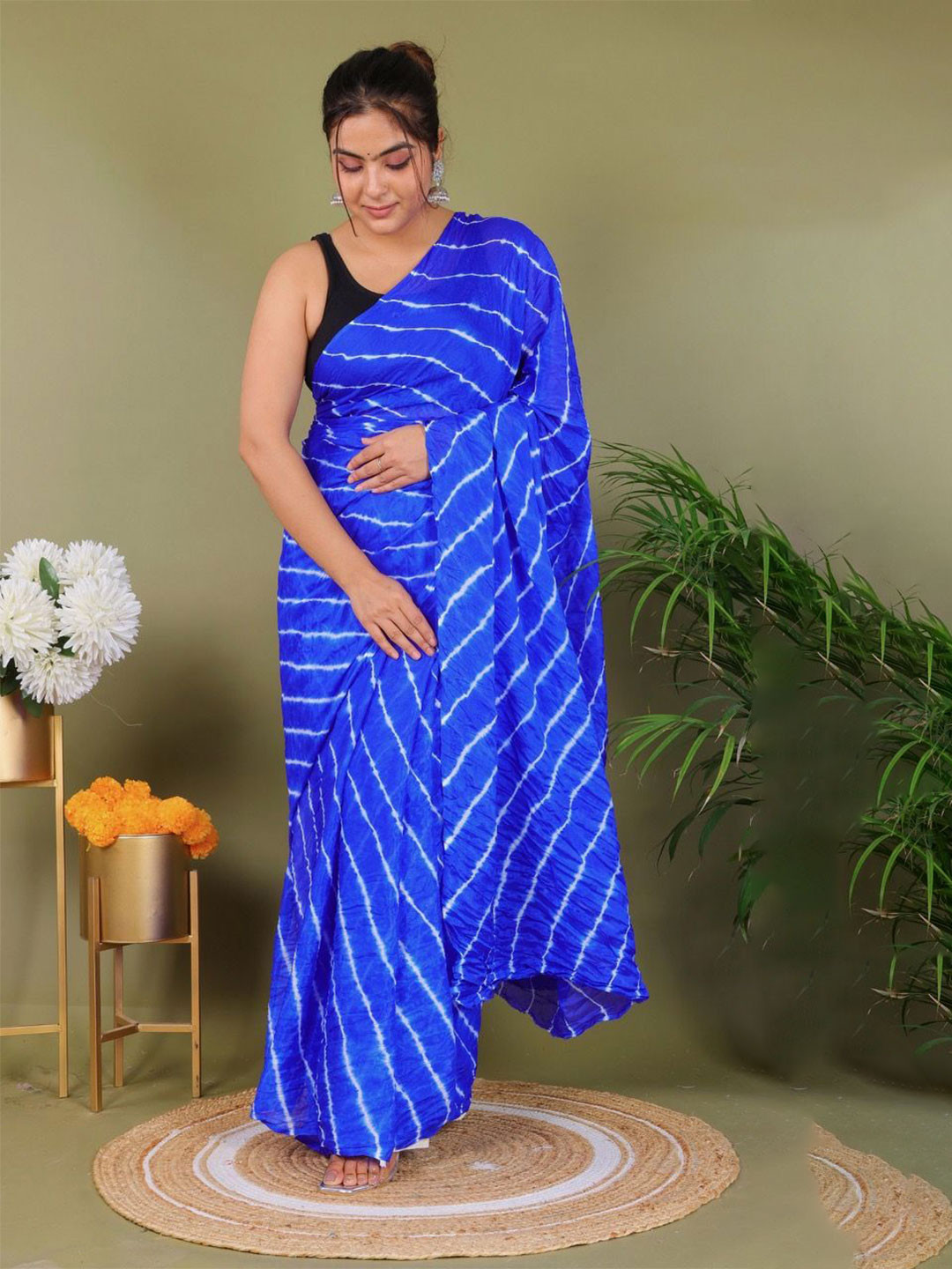 PK HUB Leheriya Print Saree With Unstitched Blouse Piece