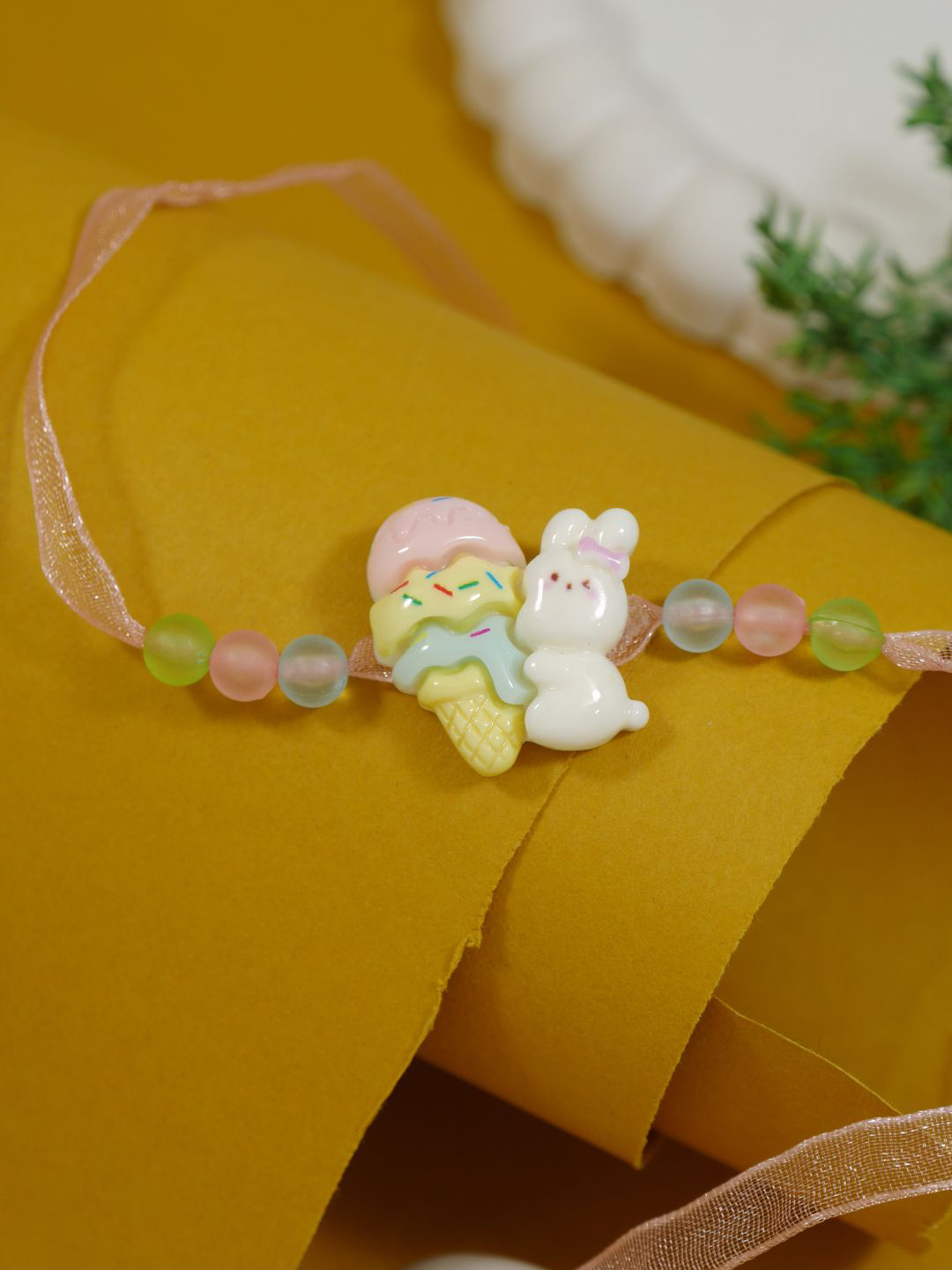 I Jewels Boys Yellow & White Rakhi with Greeting Card & Roli Chawal