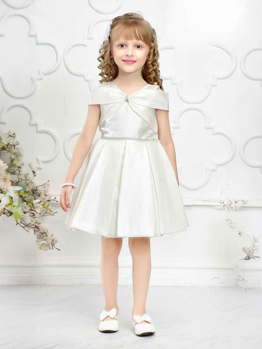 Lagorii Girls Satin Frock with Bow Style Neck