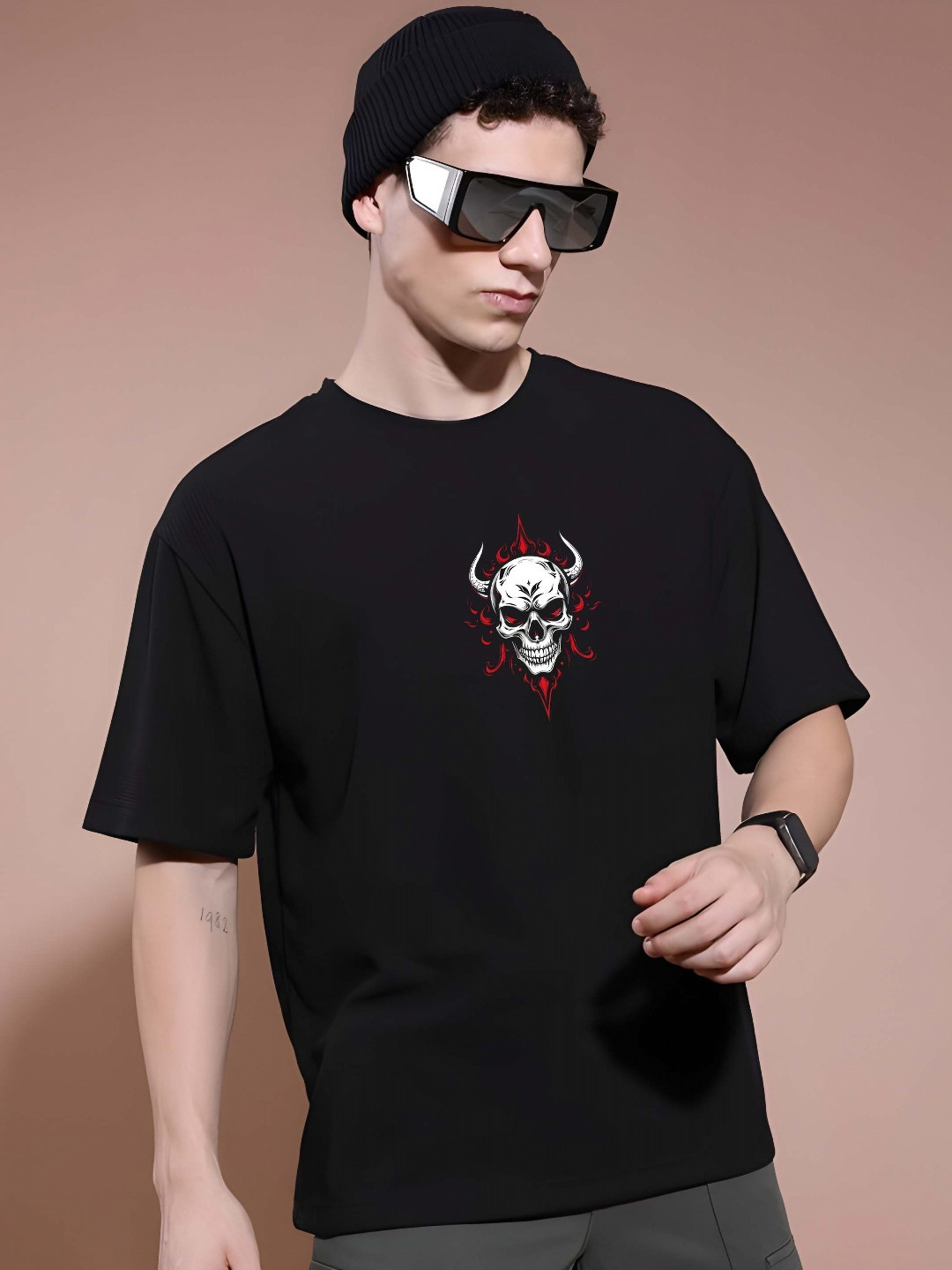 KAIDO Graphic Printed Round Neck Drop-Shoulder Sleeves Cotton Oversized T-shirt