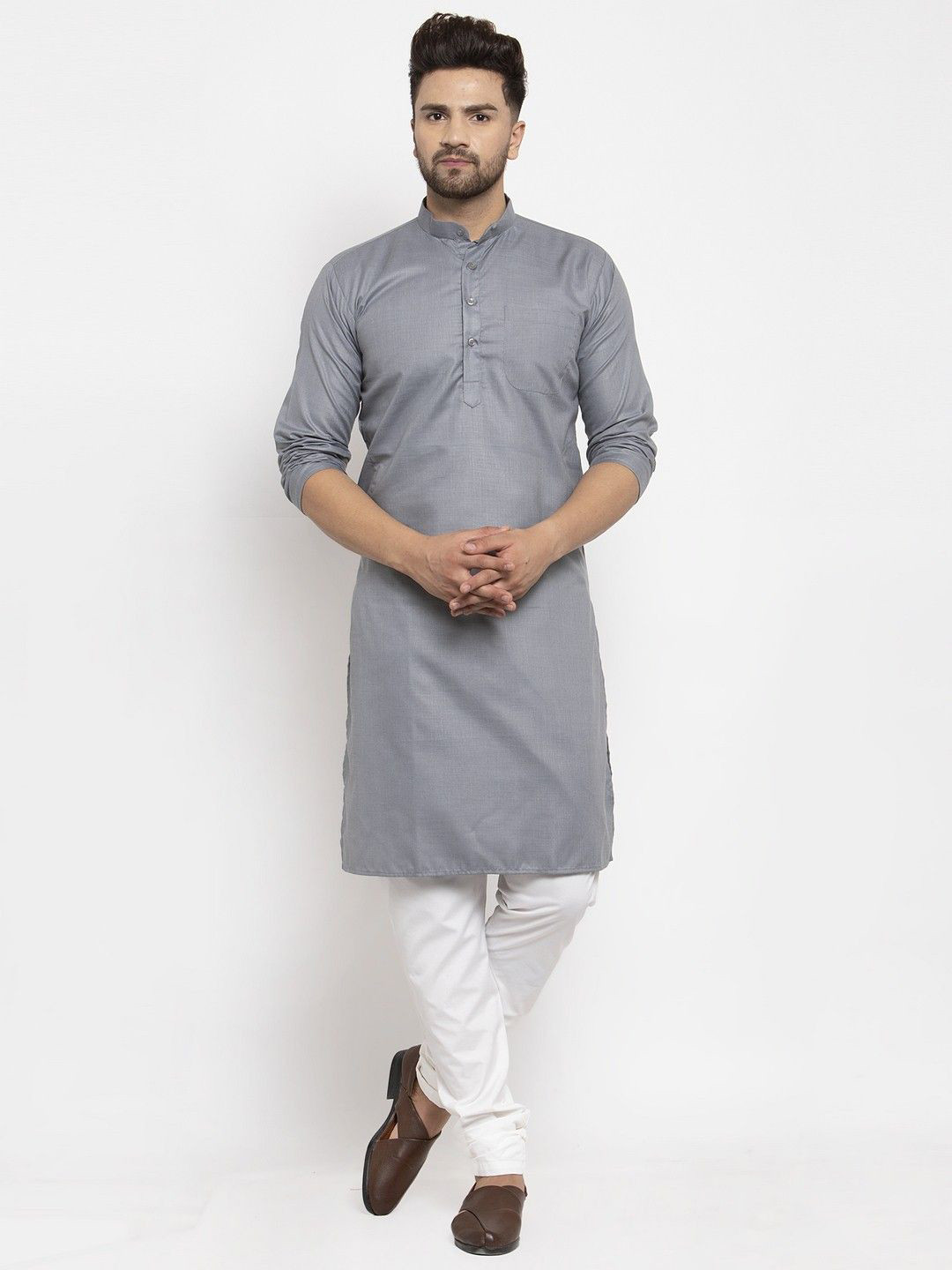 Attigo Men Solid Band Collar Straight Cotton Kurta