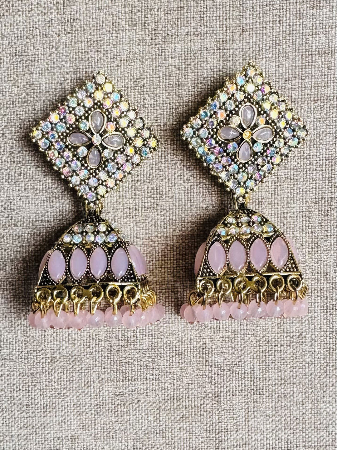 fashion fusion collection Gold-Plated Stones Studded & Beaded Dome Shaped Jhumkas