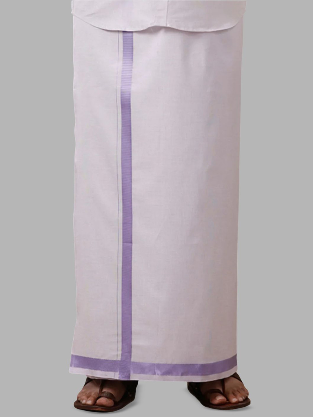 Ramraj COTTON Men Tissue Single Layer Lavender Dhoti with Jari Border