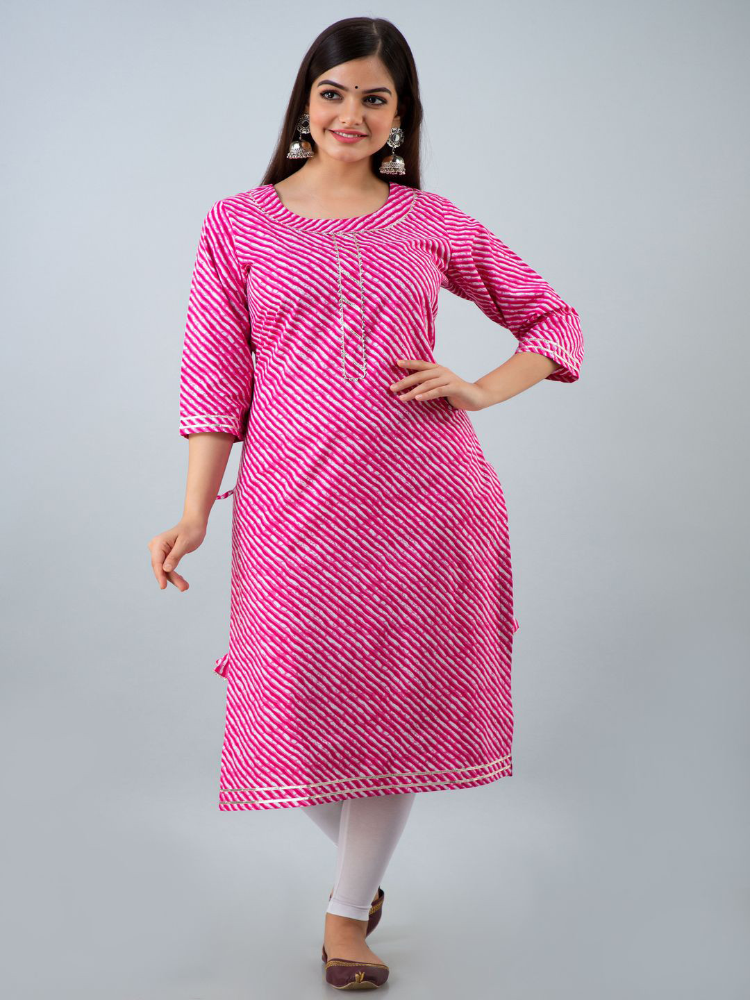 ROPADEMODA Women Leheriya Printed Round Neck Pure Cotton Kurta