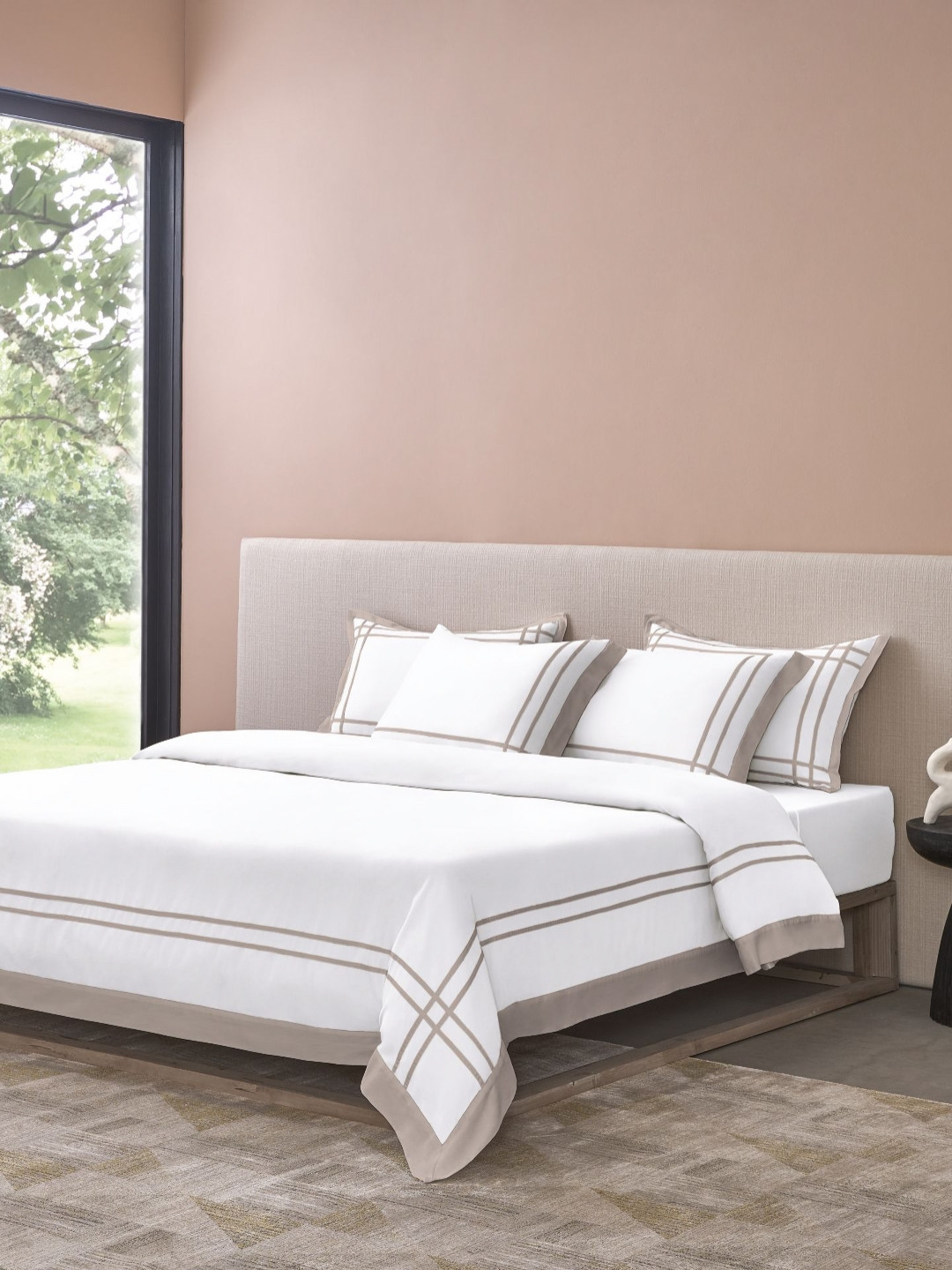 SANSAAR A DDECOR BRAND LIVE CONSCIOUSLY Bright White-Pumice Stone 350 TC King Bedsheet Set