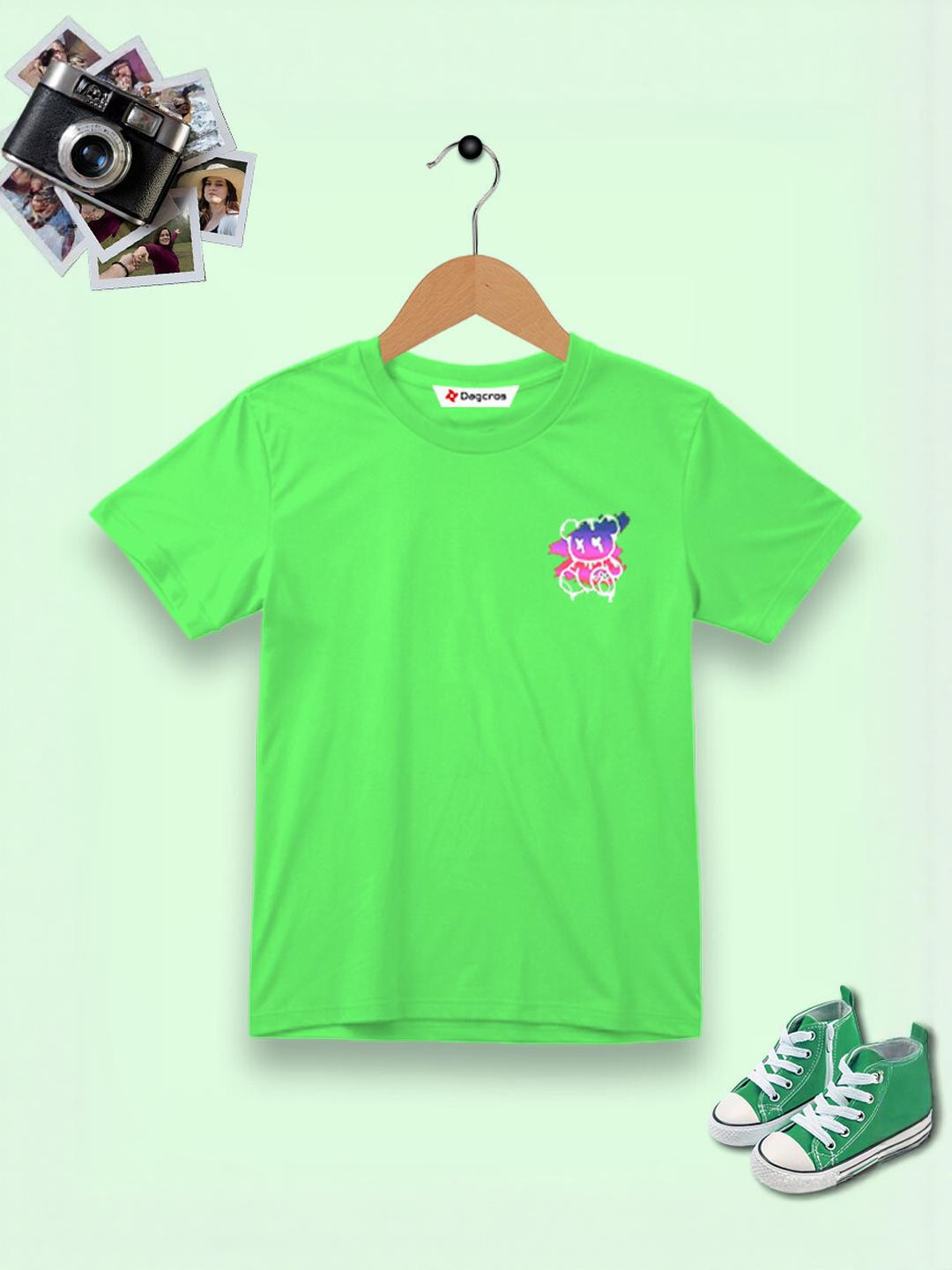 Dagcros Boys Casual Fluorescent Green Graphic Print Round Neck Slim Fit T-shirt