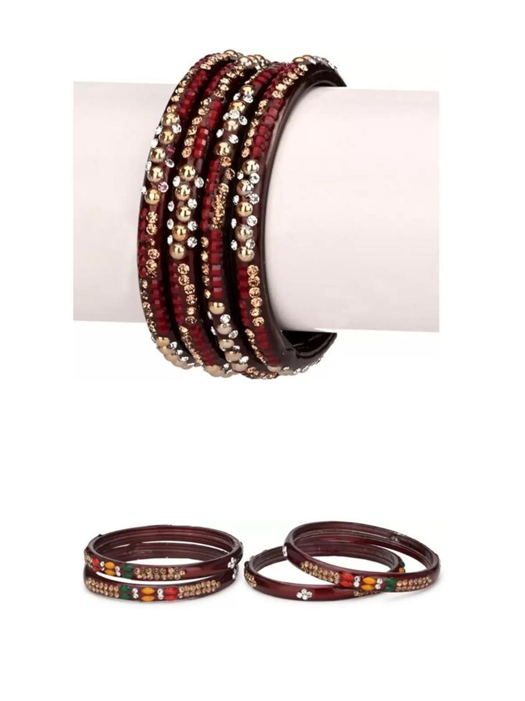 Somil Fashionable Glass Bangles/Kada Set With Colorful Chips & Beads - Pack Of 8