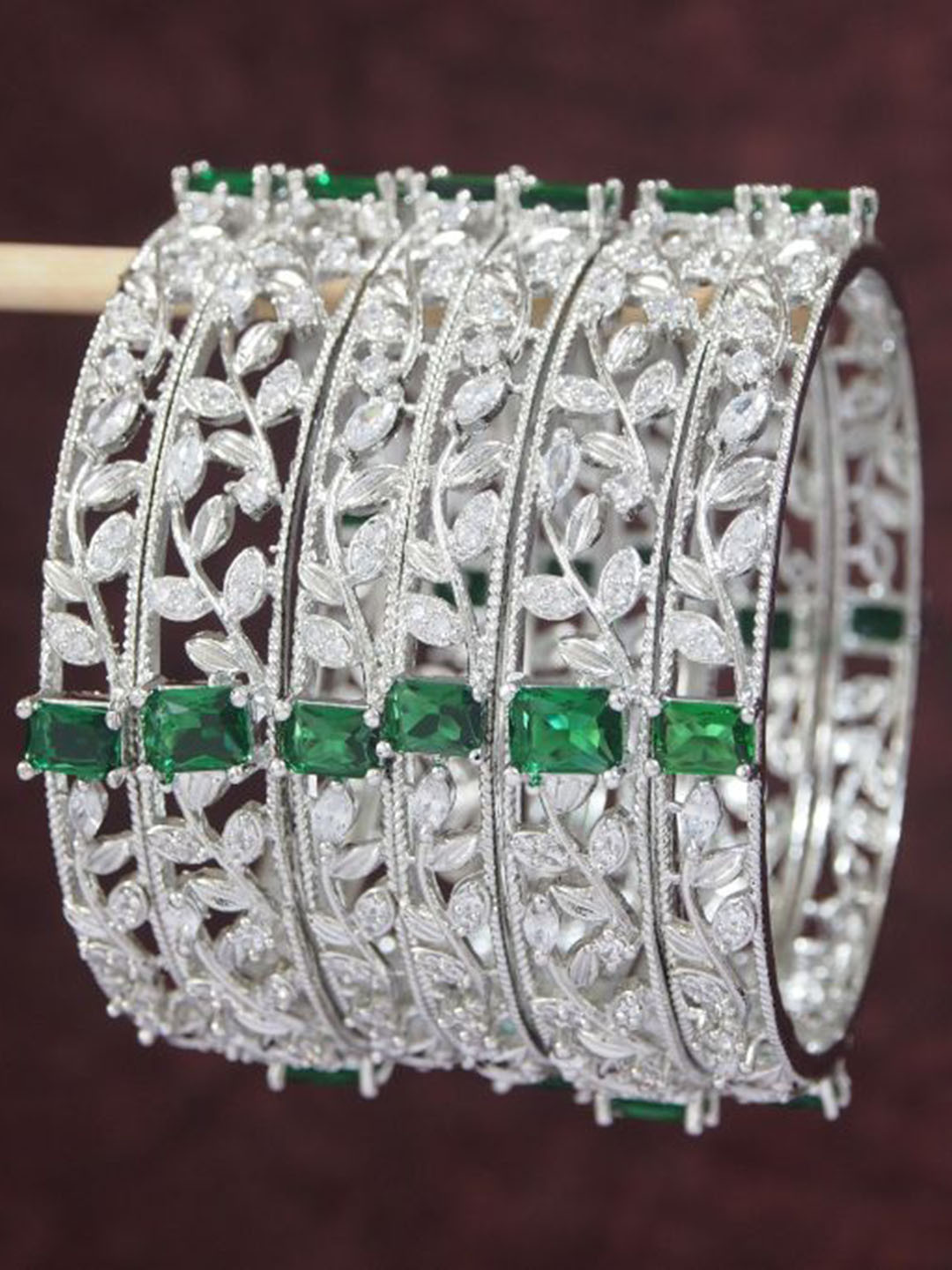 SGA FASHION 6Pcs Sliver-Plated American Diamond-Studded Bangles