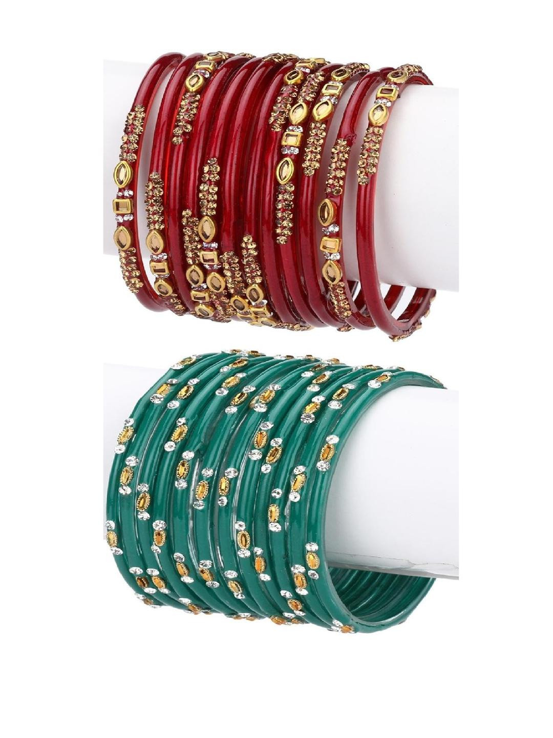 Somil Stylish Glass Bangle/Kada,Combo Of 2 Set, Each Set In 12 Bangles, Red & Radium