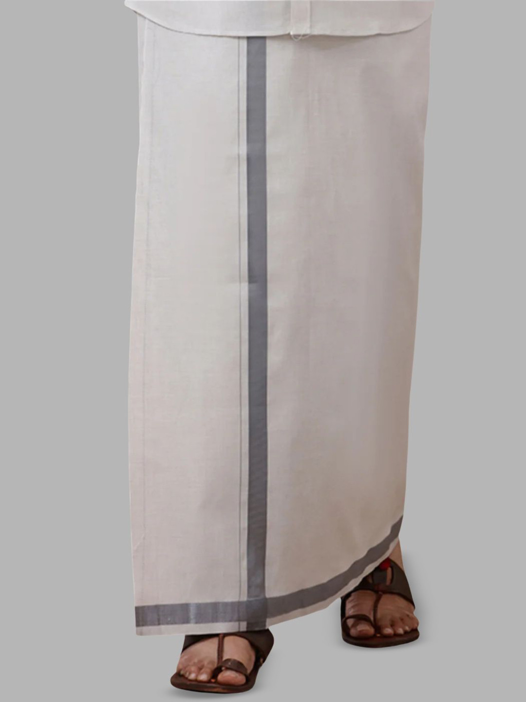 RAMRAJ COTTON Men Tissue Single Layer Steel Grey Dhoti with Jari Border