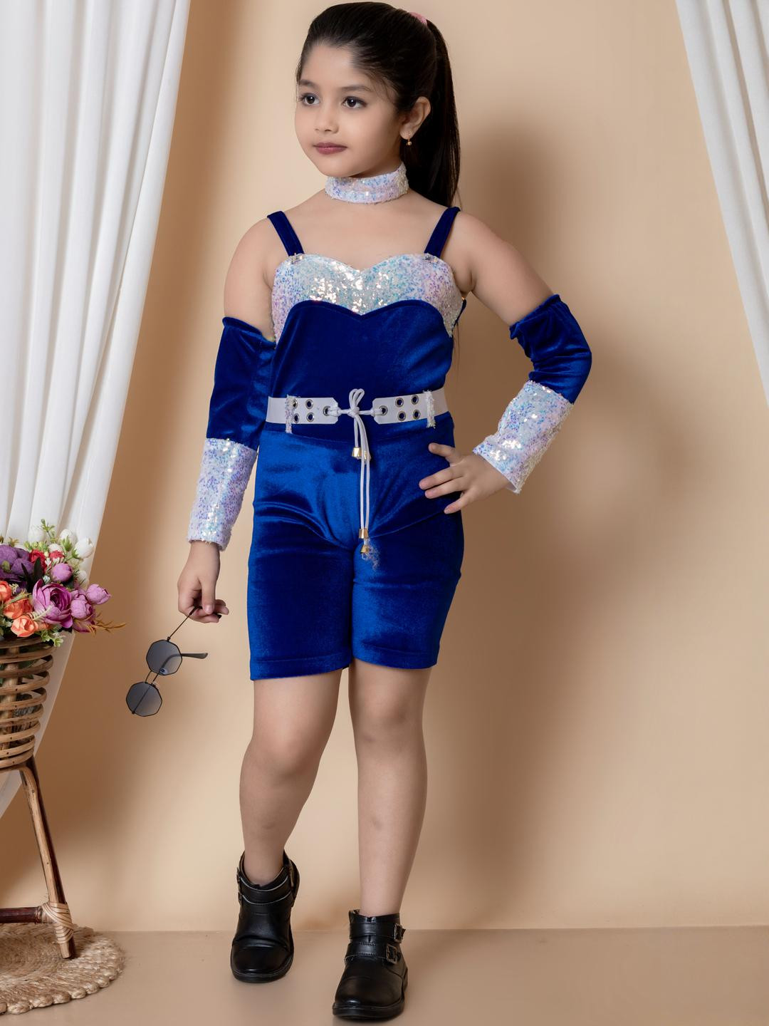 FASSY Girls Blue Party Wear Dress