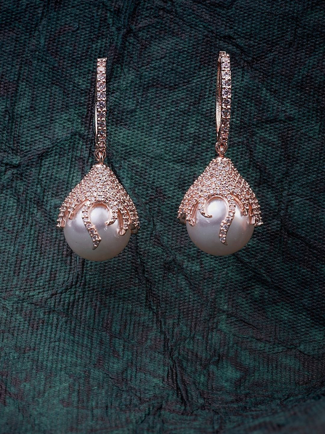 Opal Touch Rose Gold-Plated Cubic Zirconia Studded Spherical Hoop Earrings