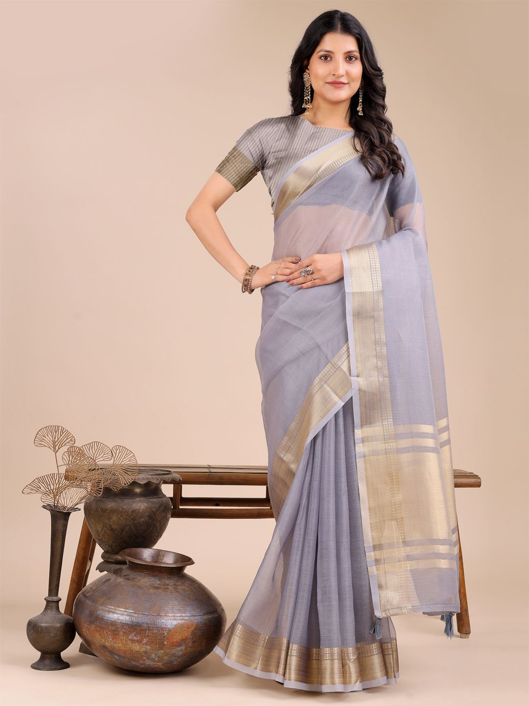 Mitera Zari Weaving Border Organza Saree