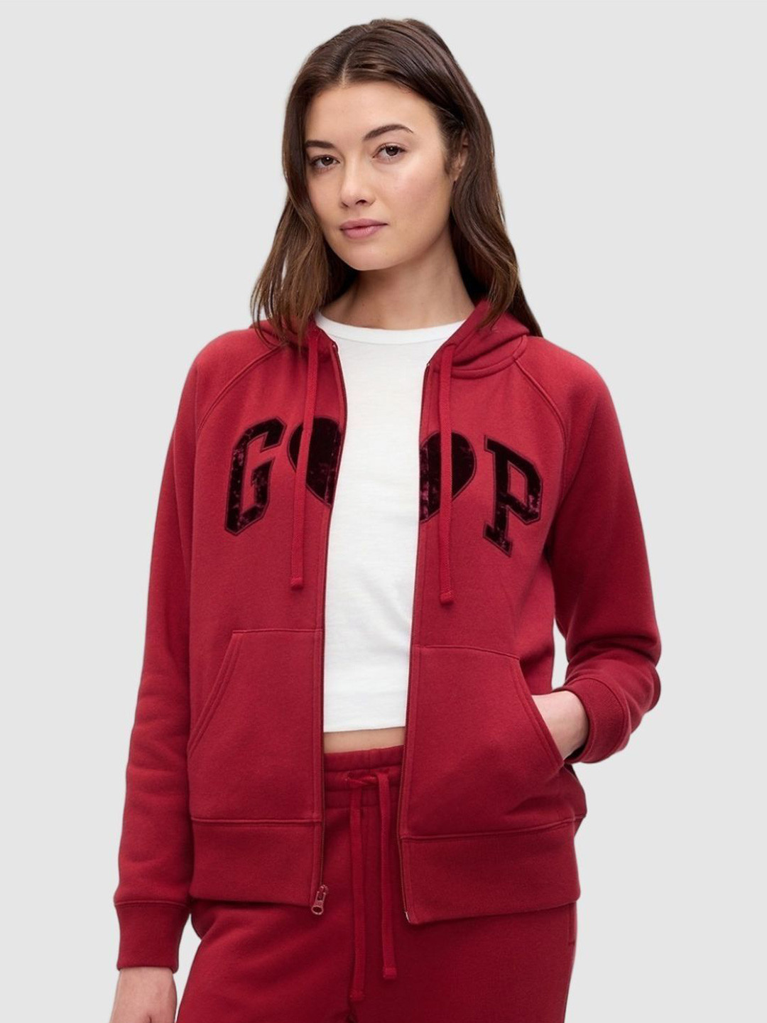 GAP Women Brand Logo Embroidered Applique Zip-Front Hoodie Sweatshirts