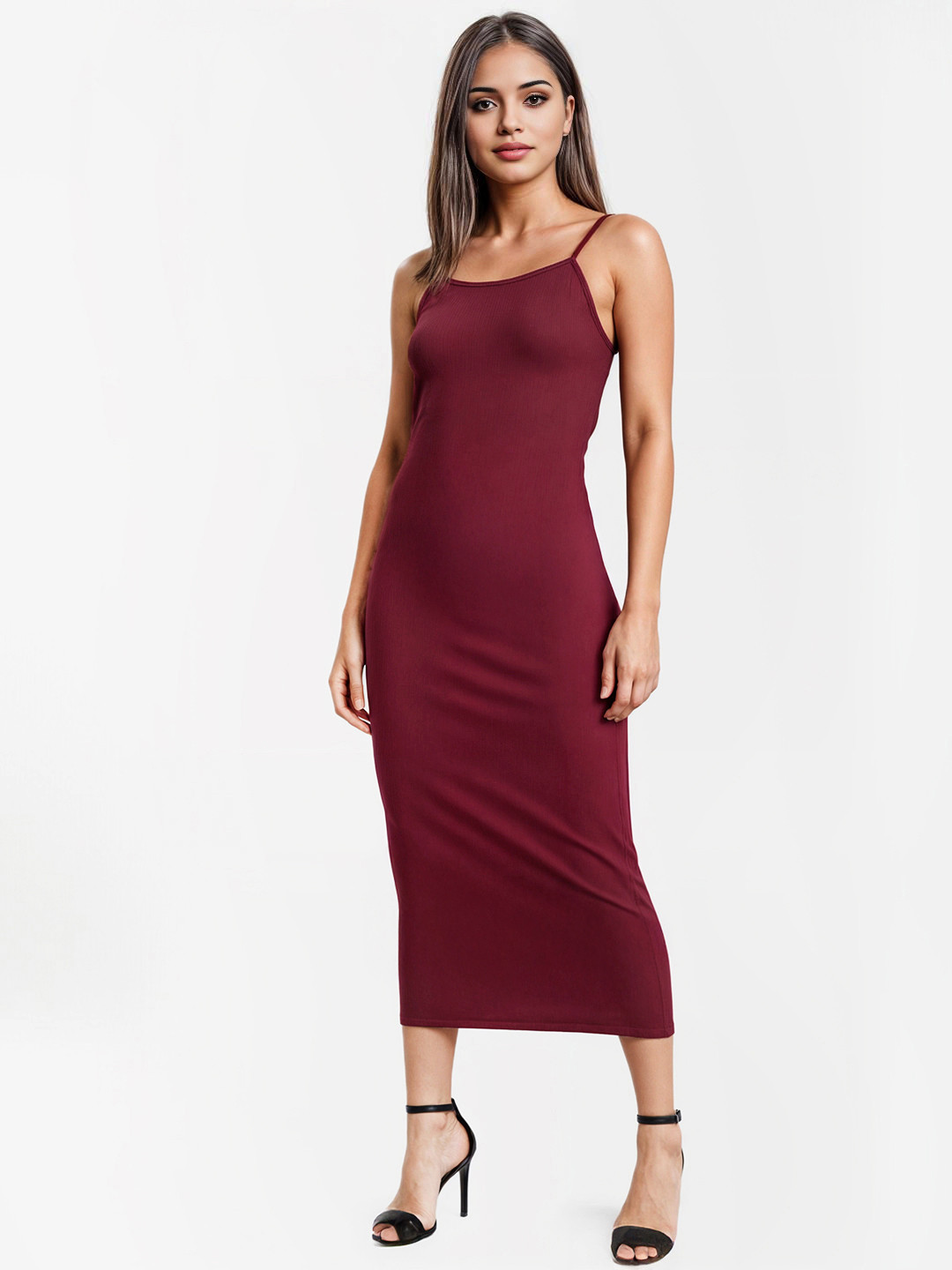 glitchez Slip Shoulder Straps Midi Bodycon Dress