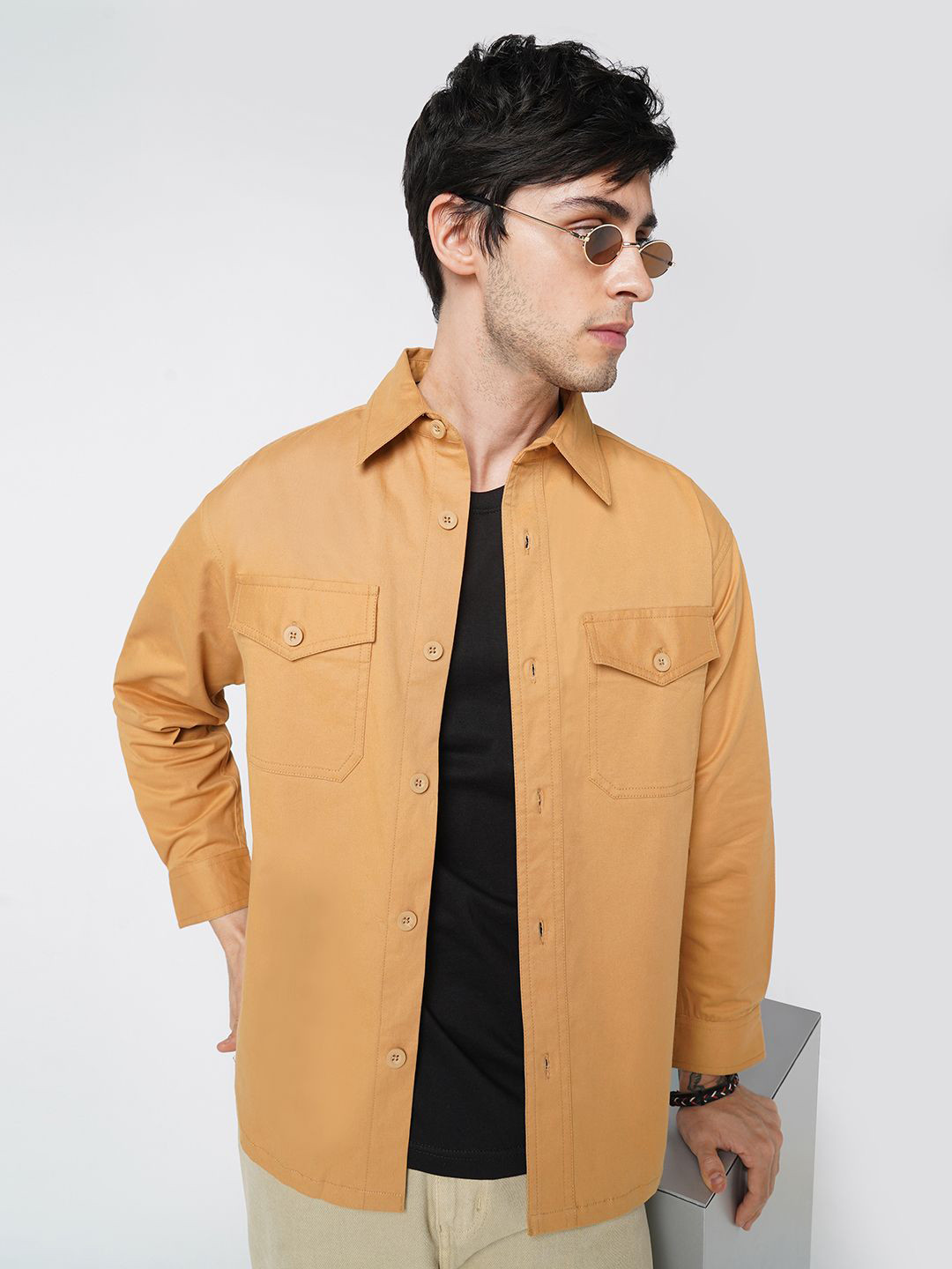 VASTRADO Tangerine Classic Double Pocket Detail Cotton Casual Shirt
