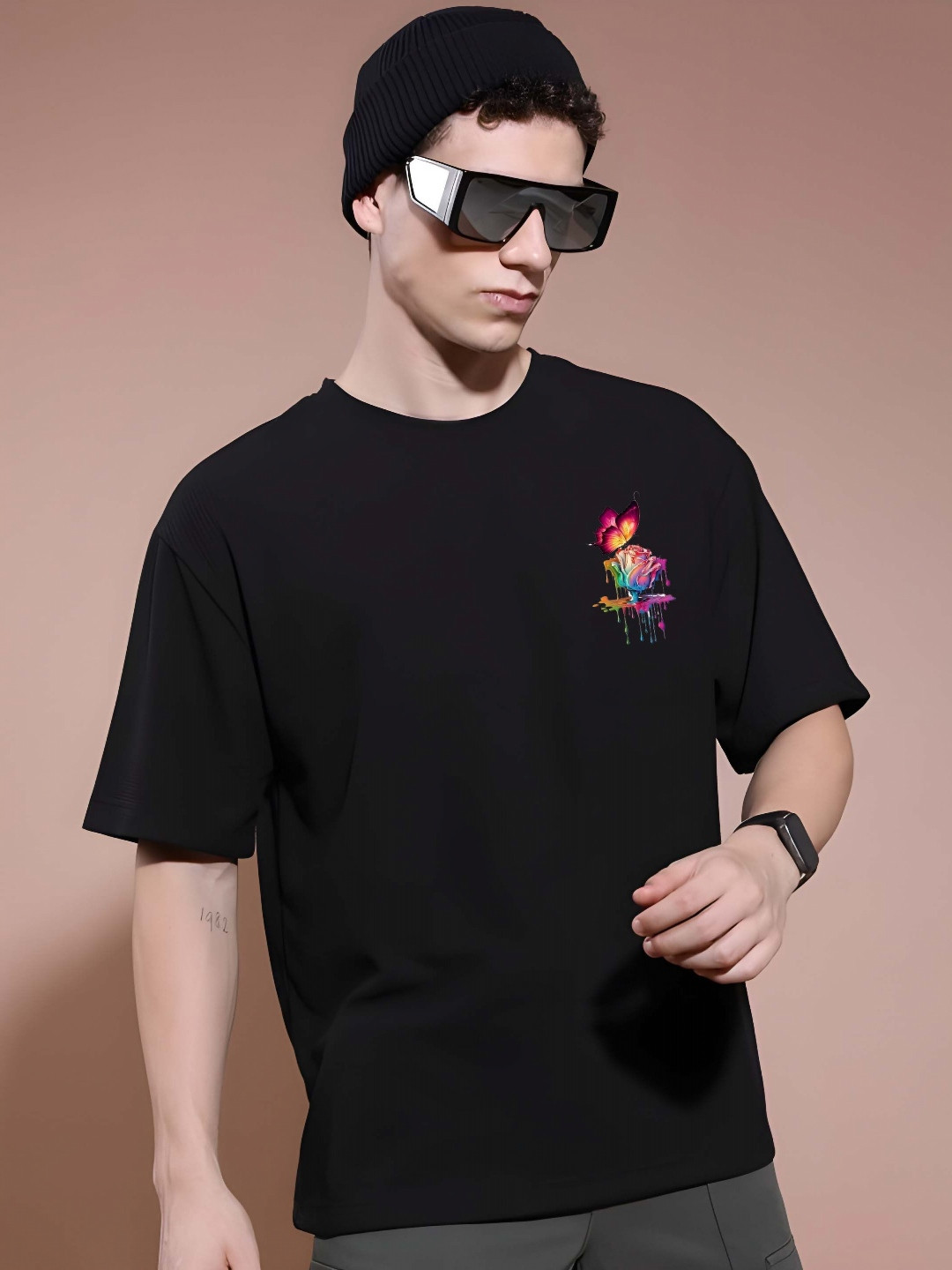 KAIDO Graphic Printed Round Neck Drop-Shoulder Sleeves Cotton Oversized T-shirt